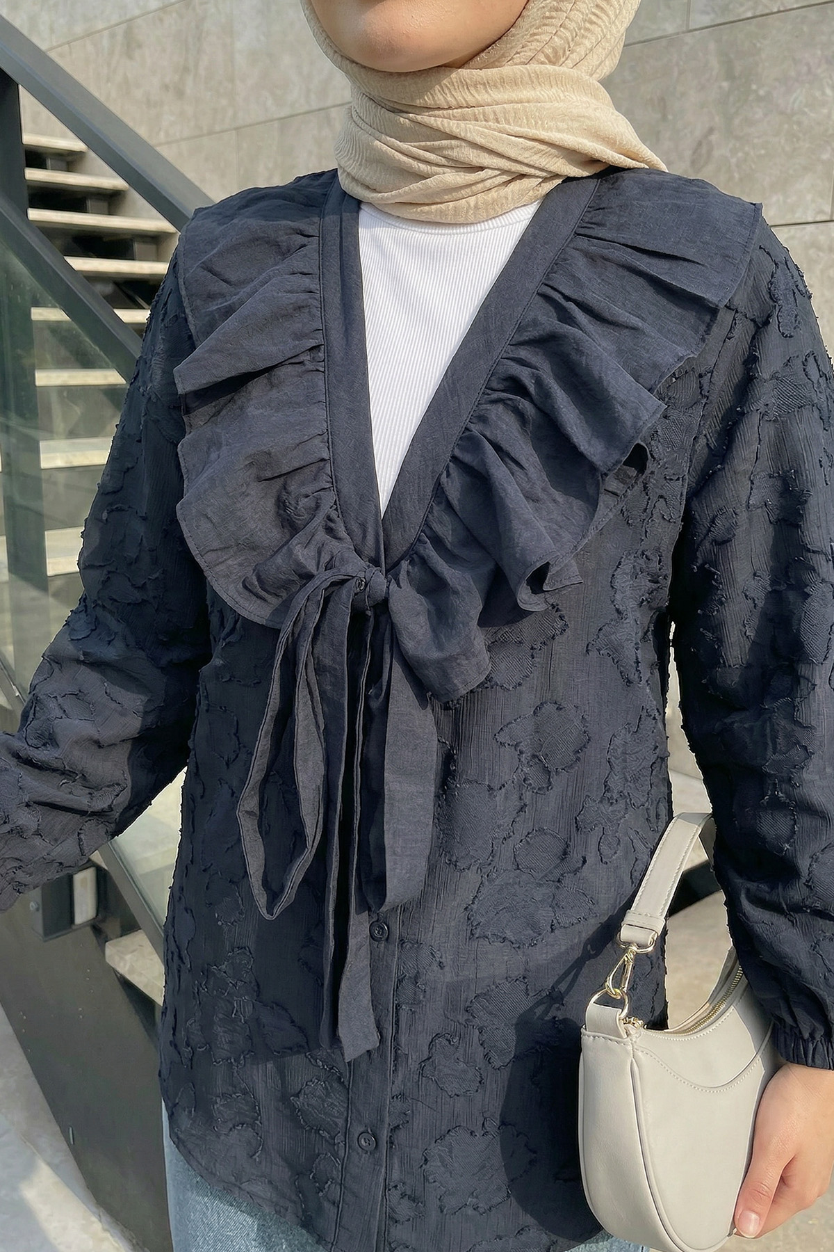 Fırfır Yakalı Kimono Y0110 - LACİVERT |  