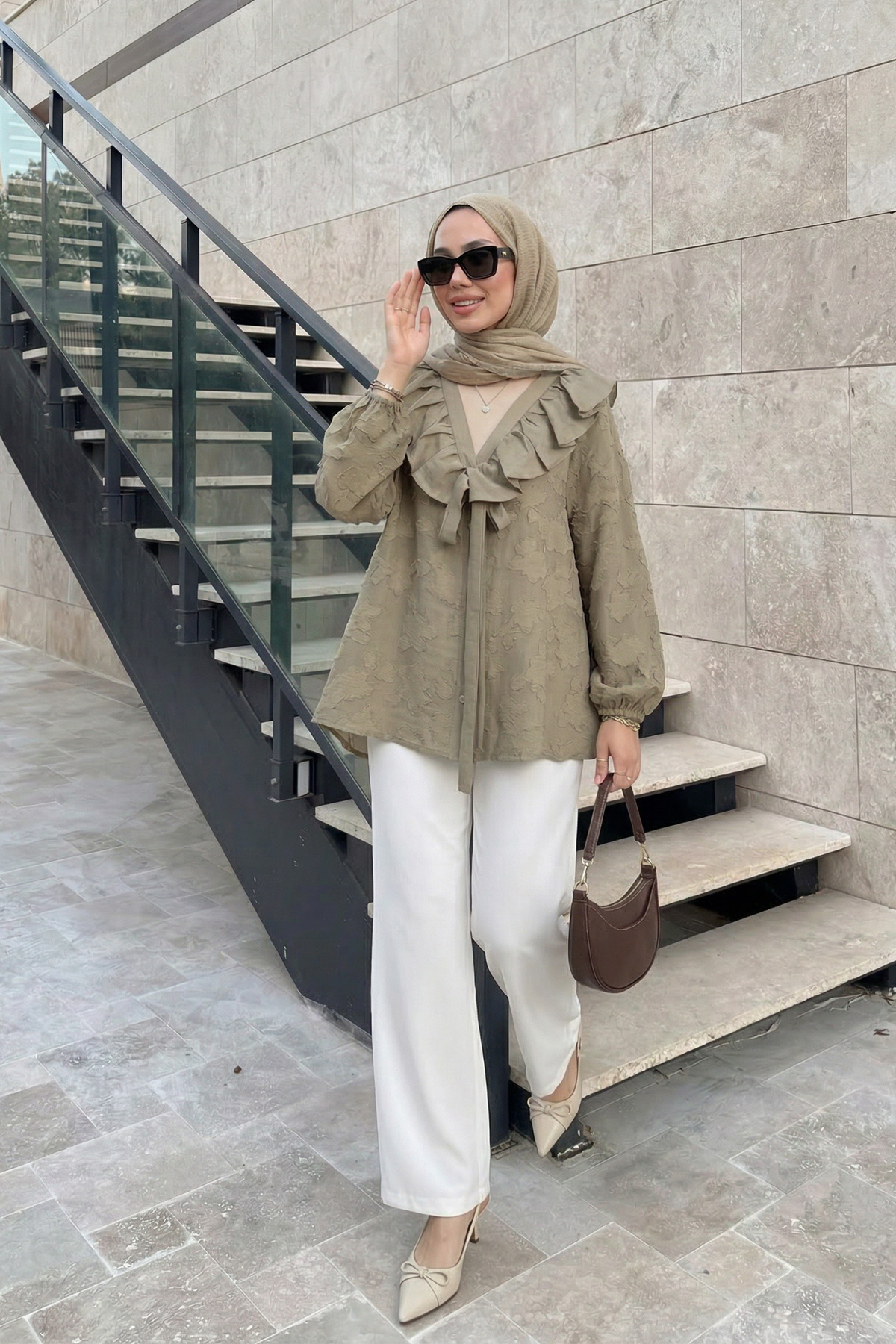 Fırfır Yakalı Kimono Y0110 - HAKİ |  