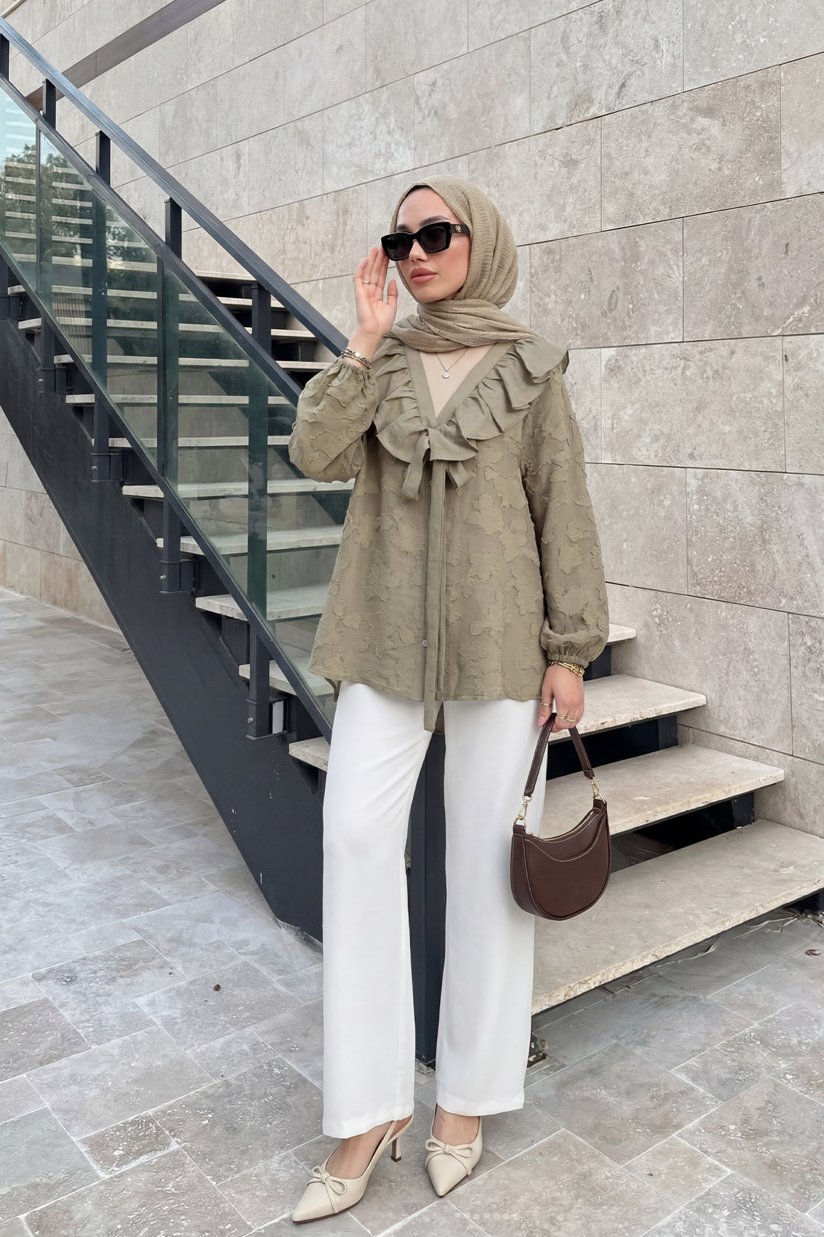 Fırfır Yakalı Kimono Y0110 - HAKİ |  