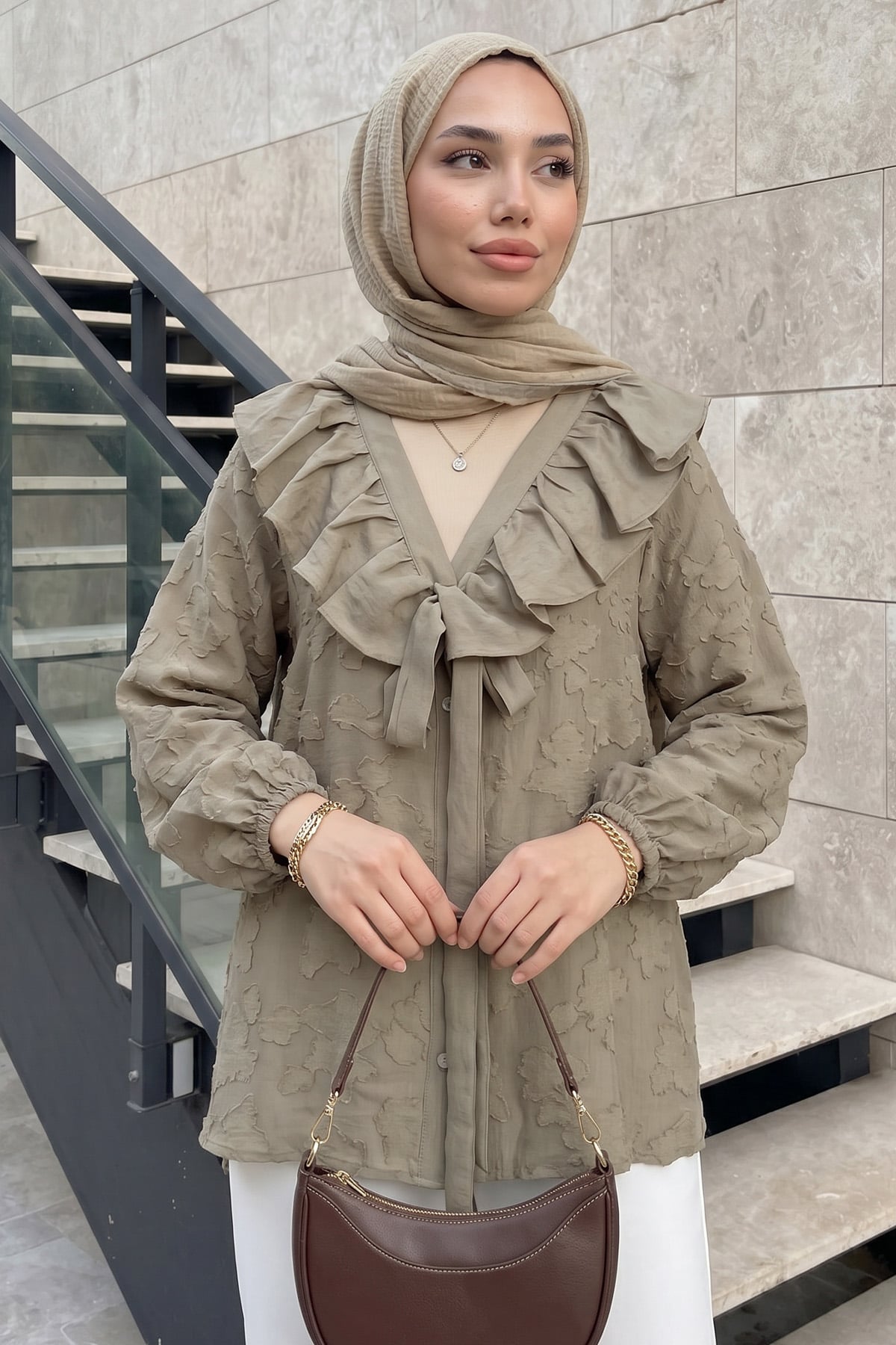 Fırfır Yakalı Kimono Y0110 - HAKİ |  