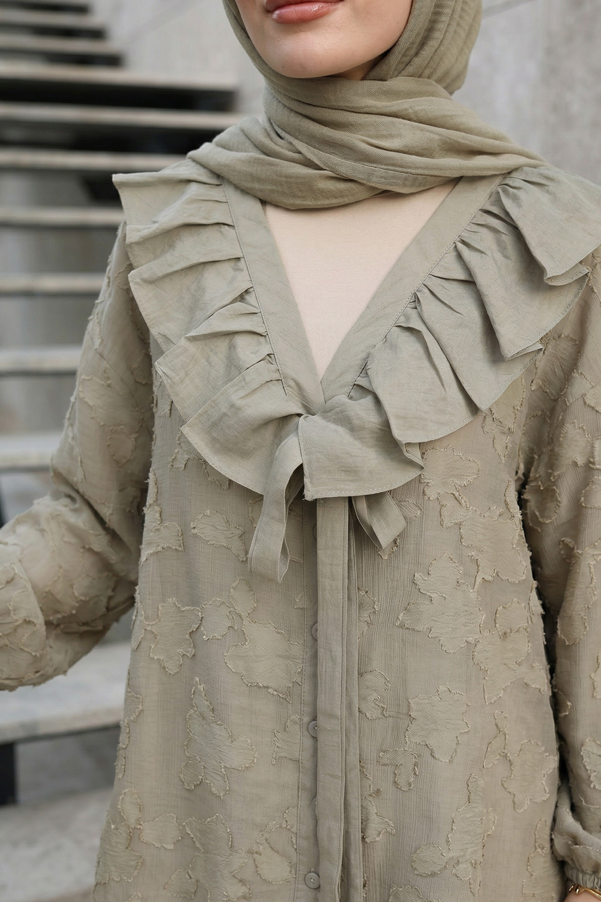 Fırfır Yakalı Kimono Y0110 - HAKİ |  