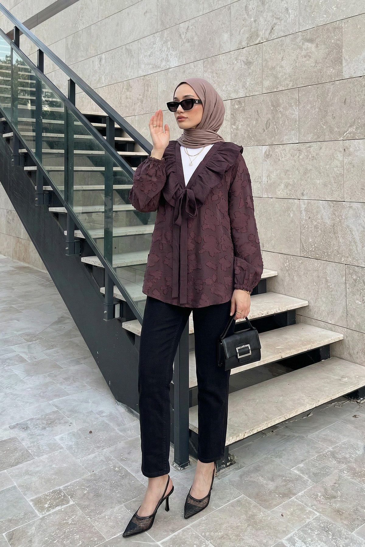 Fırfır Yakalı Kimono Y0110 - MÜRDÜM |  