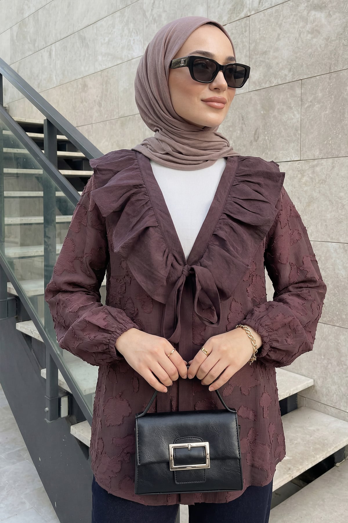 Fırfır Yakalı Kimono Y0110 - MÜRDÜM |  