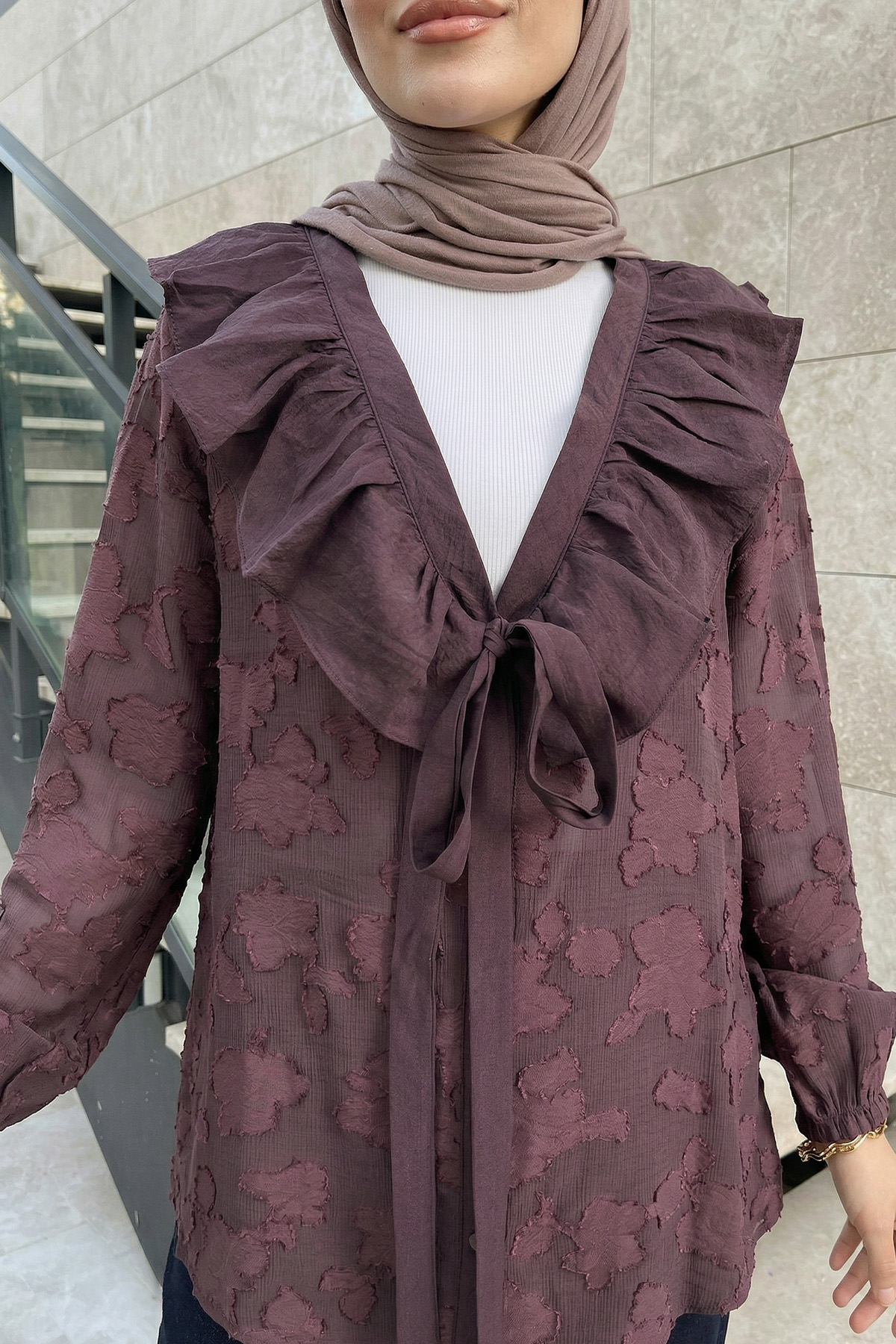 Fırfır Yakalı Kimono Y0110 - MÜRDÜM |  