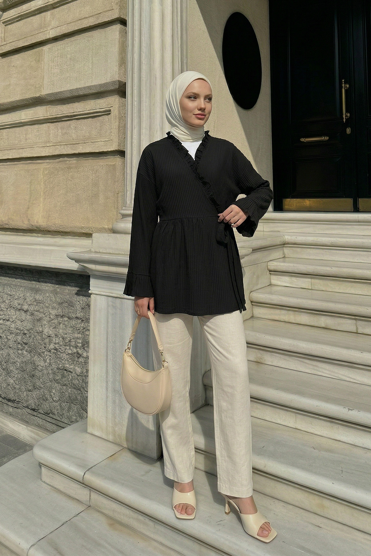 Çapraz Bağlamalı Kimono Y0128 - SİYAH |  