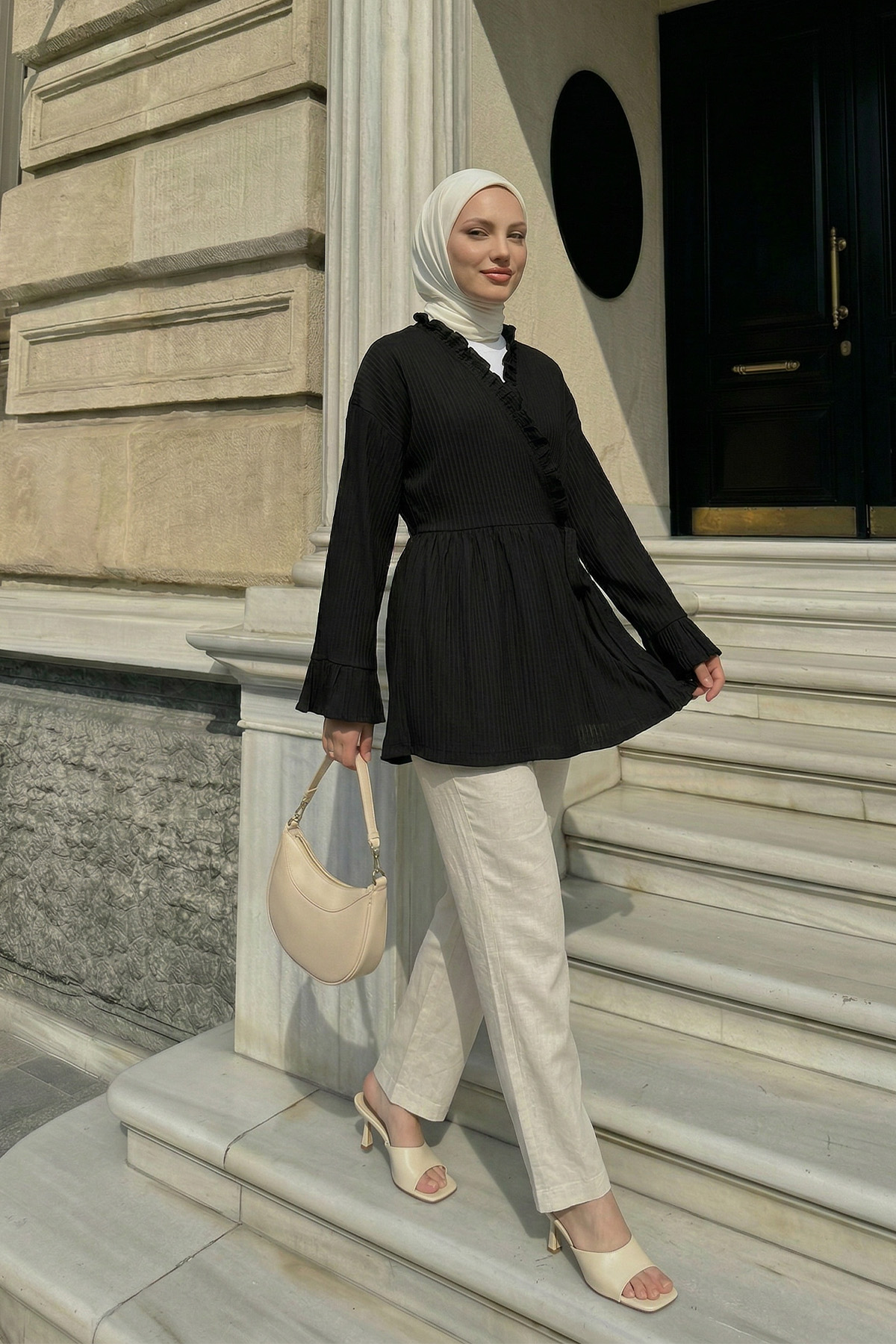 Çapraz Bağlamalı Kimono Y0128 - SİYAH |  