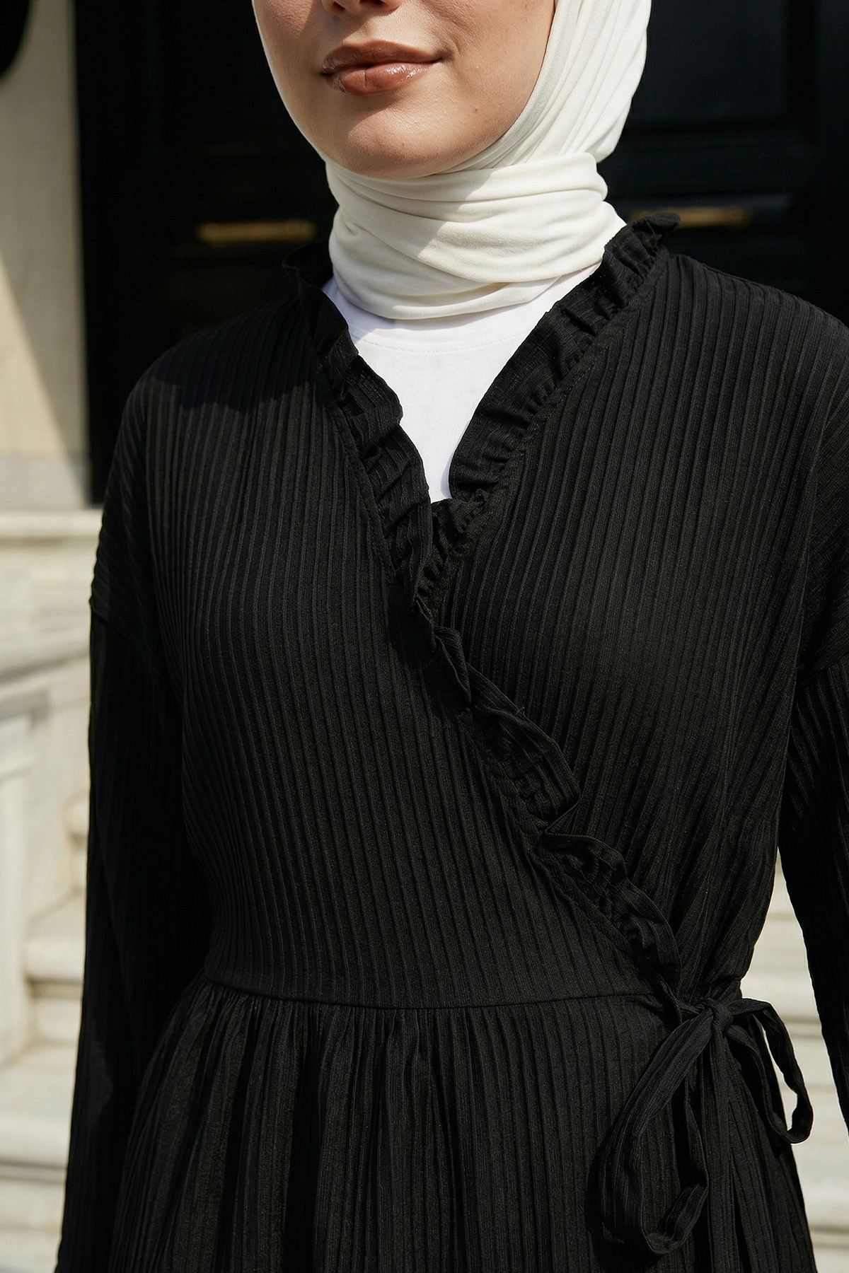 Çapraz Bağlamalı Kimono Y0128 - SİYAH |  