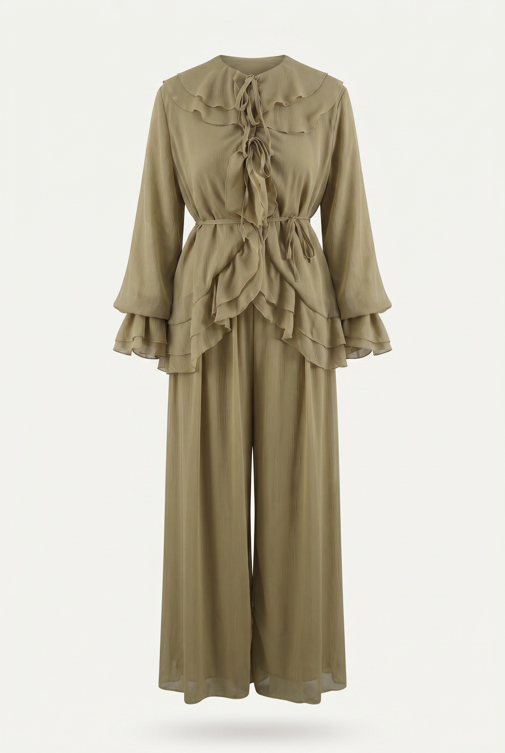 Fırfırlı Premium Şifon Takım 266031 - AÇIK HAKİ |  