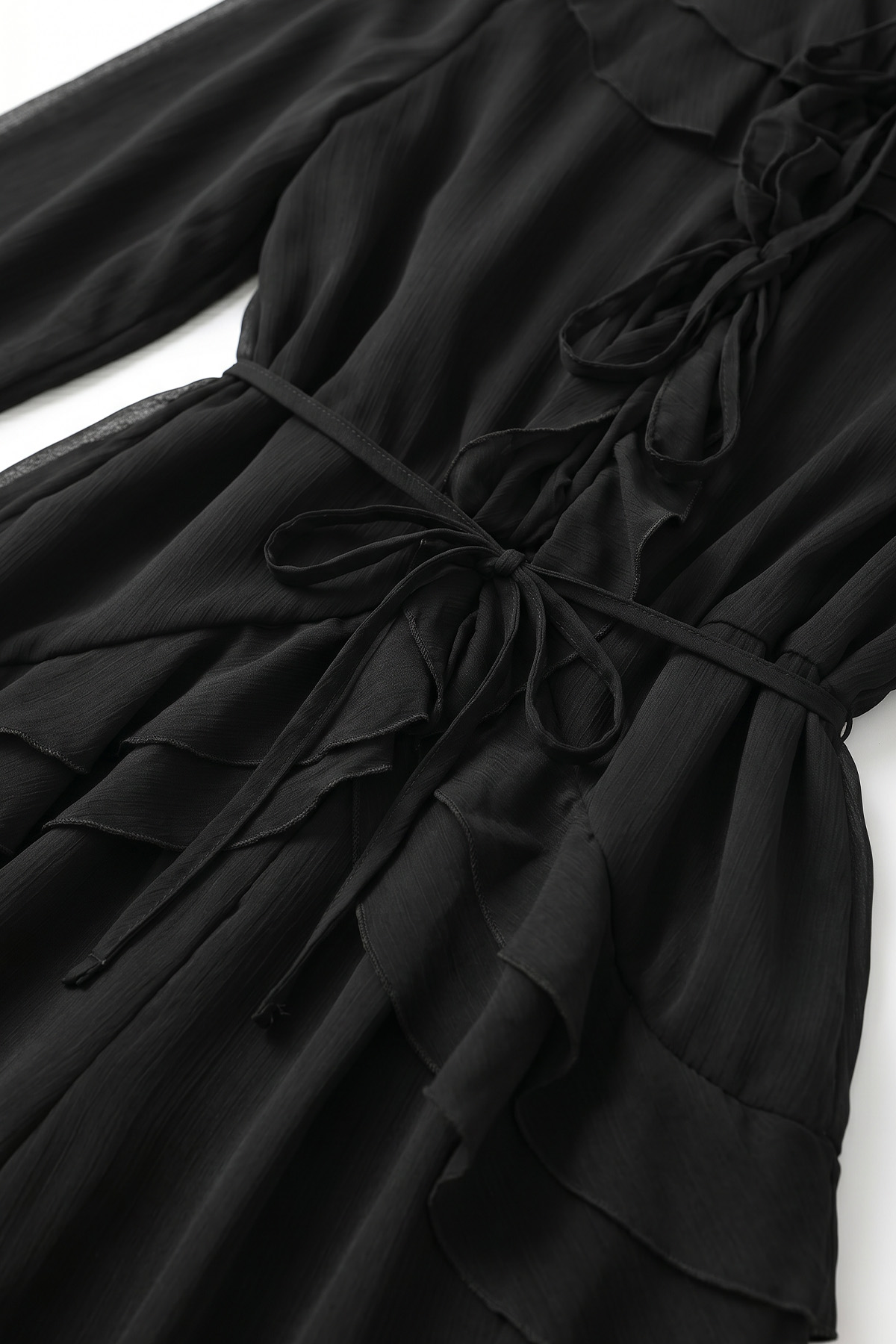 Fırfırlı Premium Şifon Takım 266031 - SİYAH |  