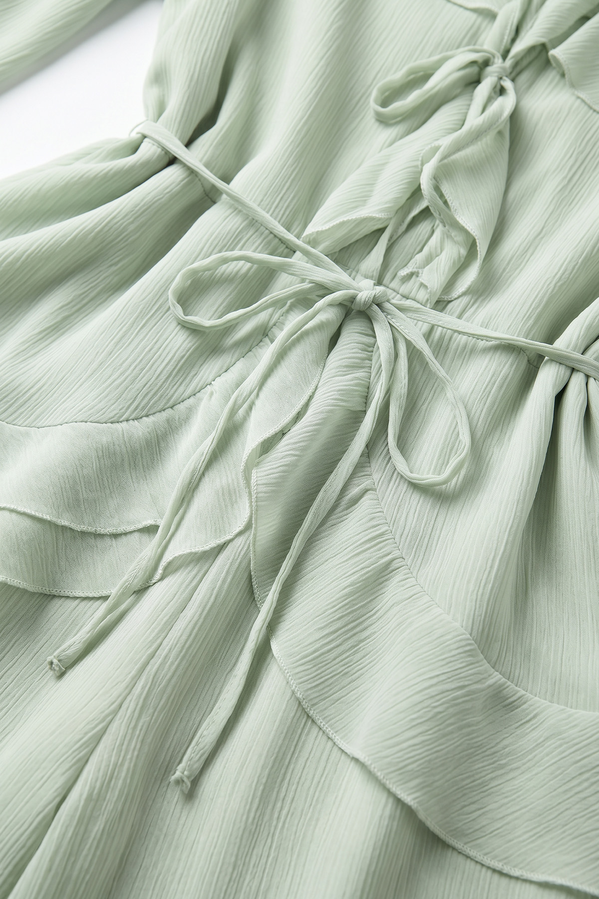 Fırfırlı Premium Şifon Takım 266031 - AÇIK YEŞİL |  