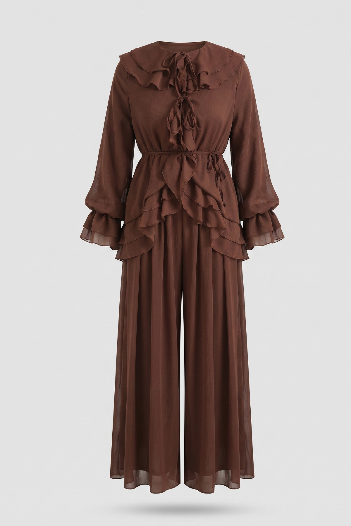 Fırfırlı Premium Şifon Takım 266031 - TABA |  