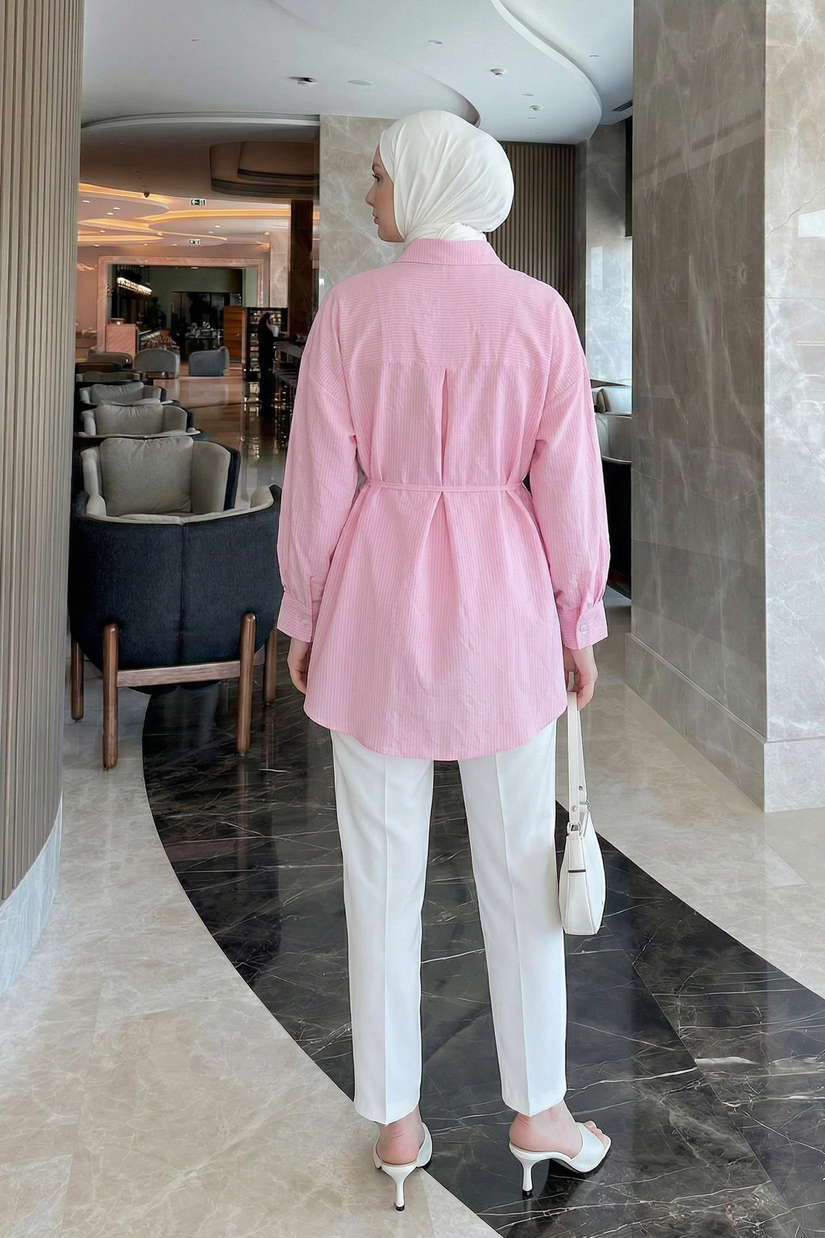 Modal Kumaş Çizgili Gömlek Y0139 - PEMBE |  