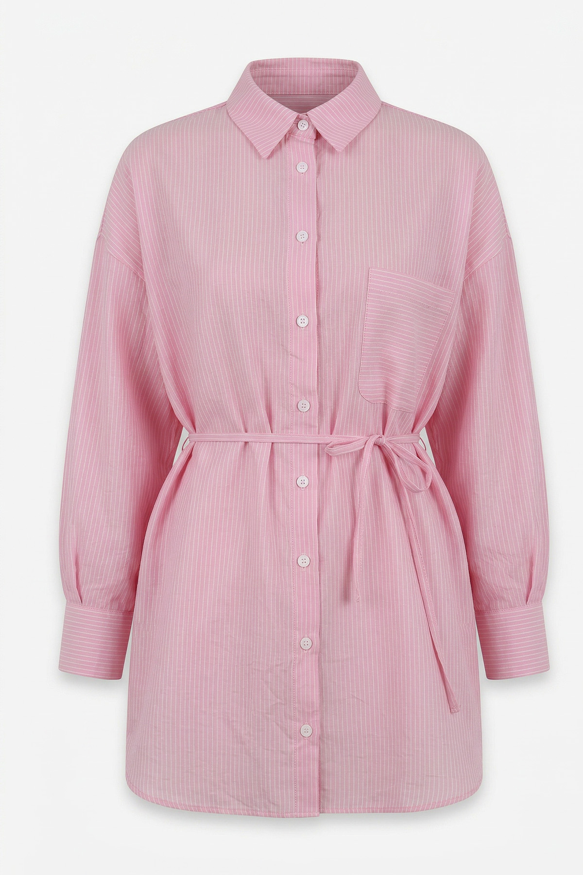 Modal Kumaş Çizgili Gömlek Y0139 - PEMBE |  