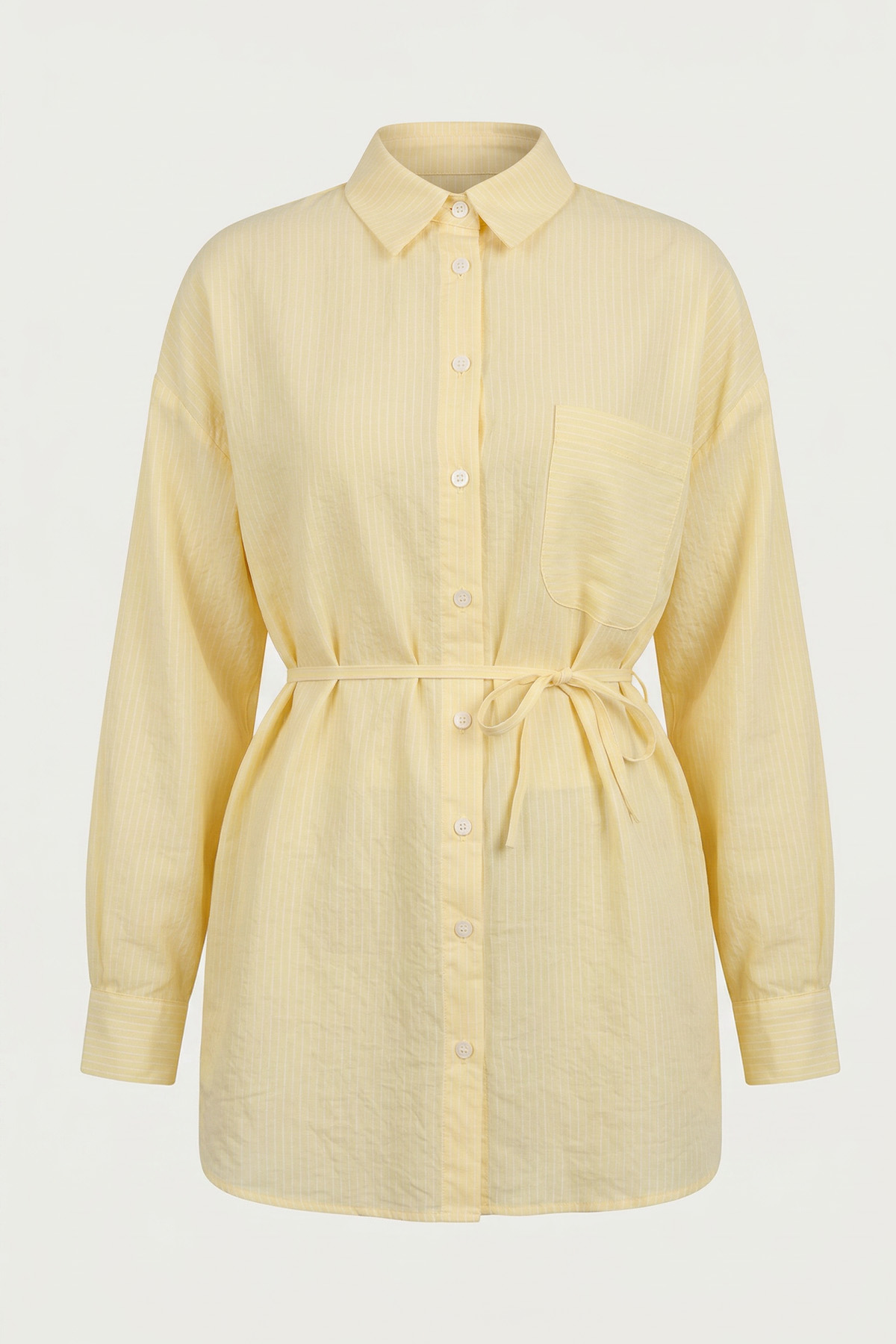 Modal Kumaş Çizgili Gömlek Y0139 - SARI |  