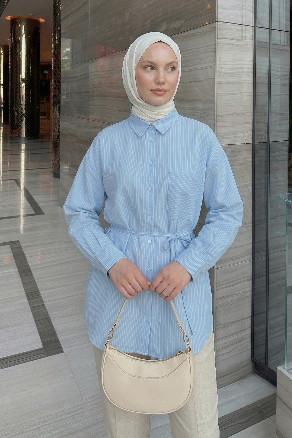 Modal Kumaş Çizgili Gömlek Y0139 - BEBE MAVİSİ |  