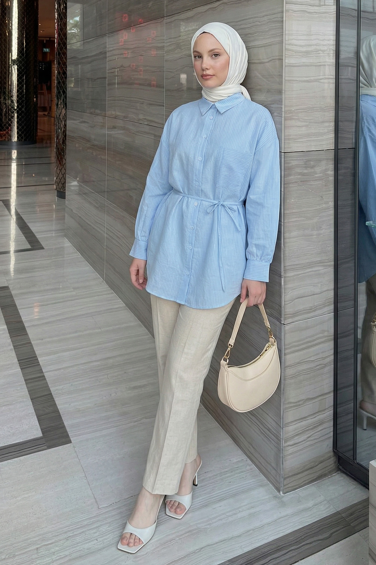 Modal Kumaş Çizgili Gömlek Y0139 - BEBE MAVİSİ |  