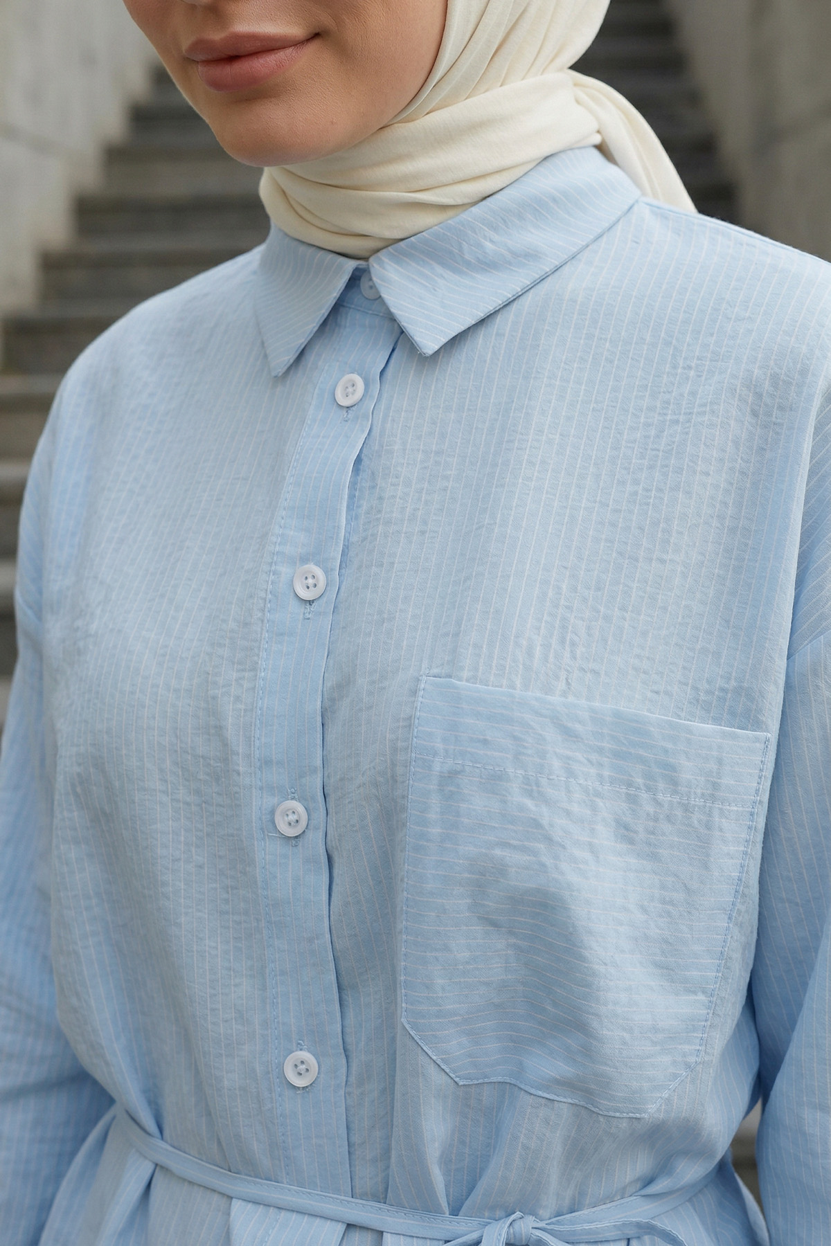 Modal Kumaş Çizgili Gömlek Y0139 - BEBE MAVİSİ |  