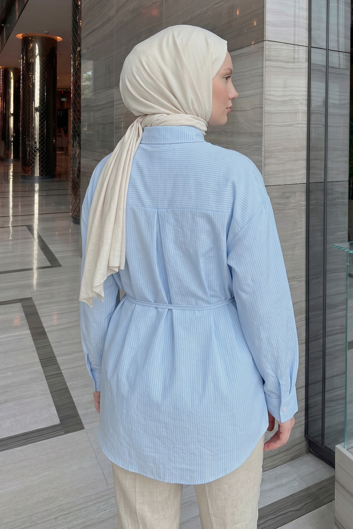 Modal Kumaş Çizgili Gömlek Y0139 - BEBE MAVİSİ |  