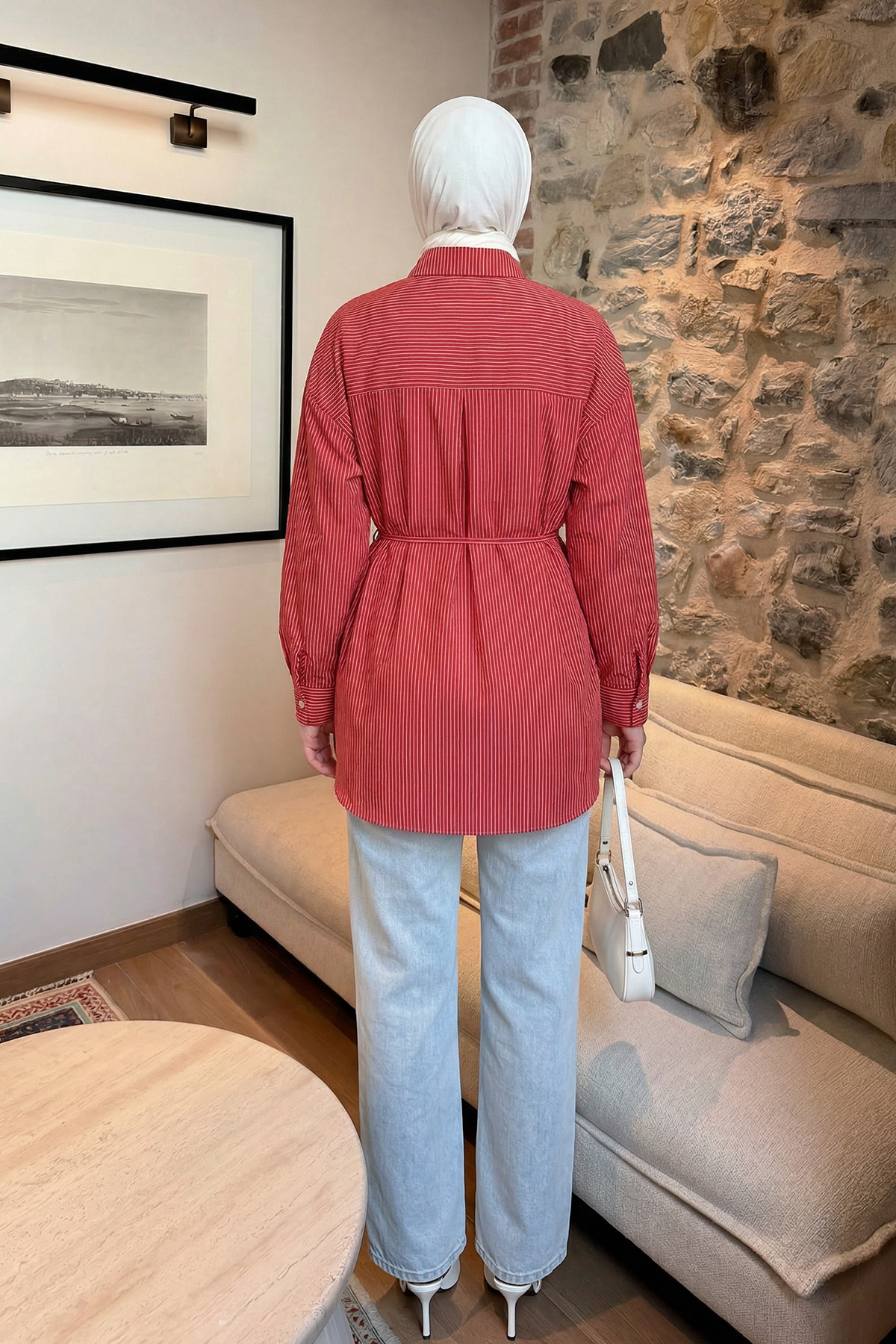 Modal Kumaş Çizgili Gömlek Y0139 - NAR ÇİÇEĞİ |  