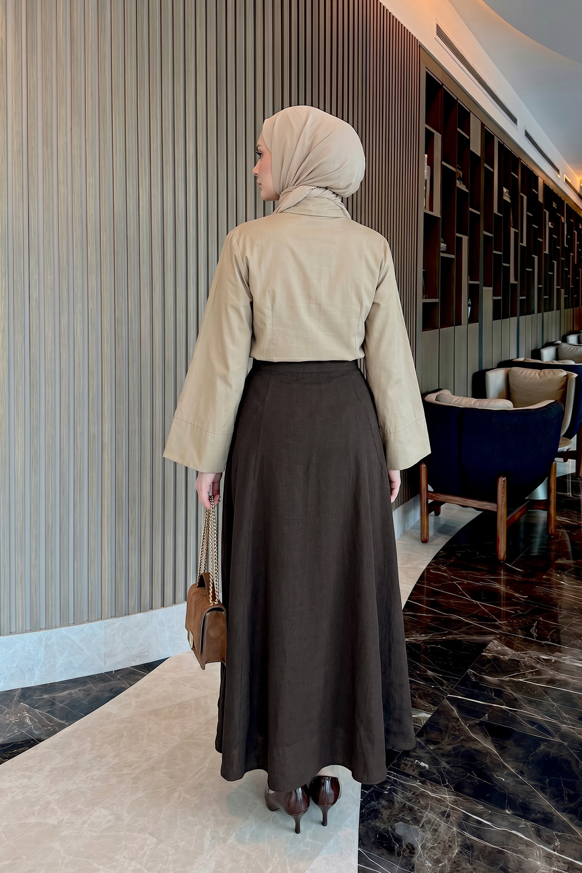 Parçalı Kloş Etek Y0131 - ACI KAHVE |  