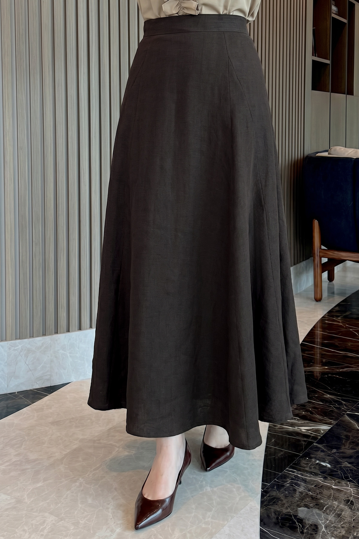 Parçalı Kloş Etek Y0131 - ACI KAHVE |  