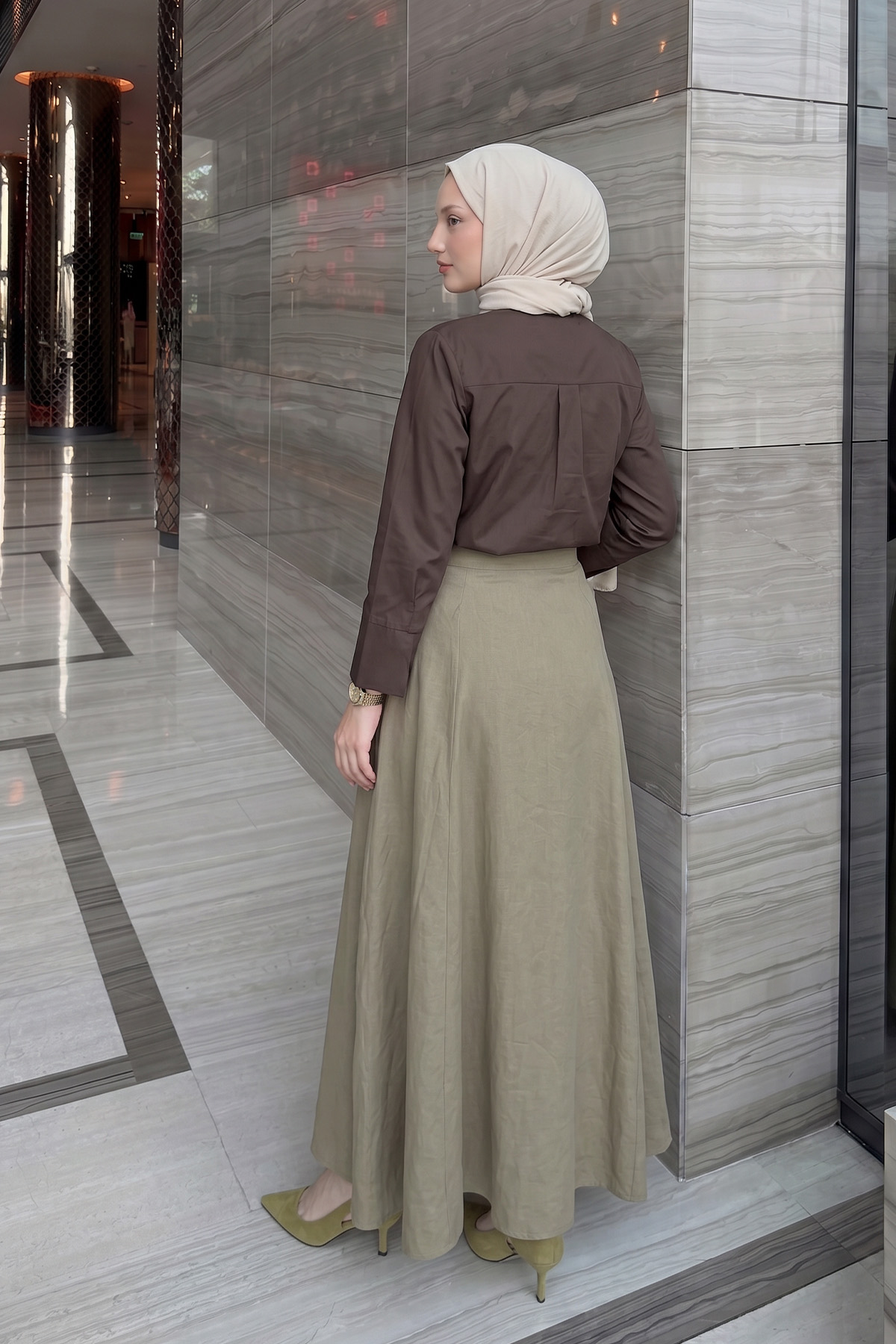 Parçalı Kloş Etek Y0131 - AÇIK HAKİ |  