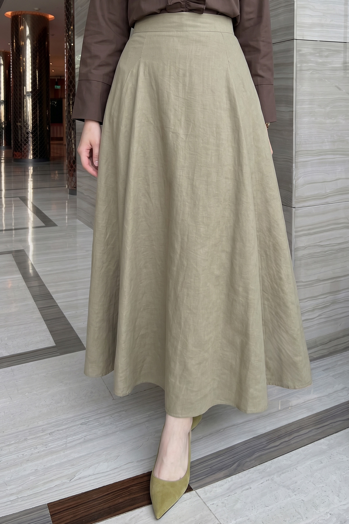 Parçalı Kloş Etek Y0131 - AÇIK HAKİ |  