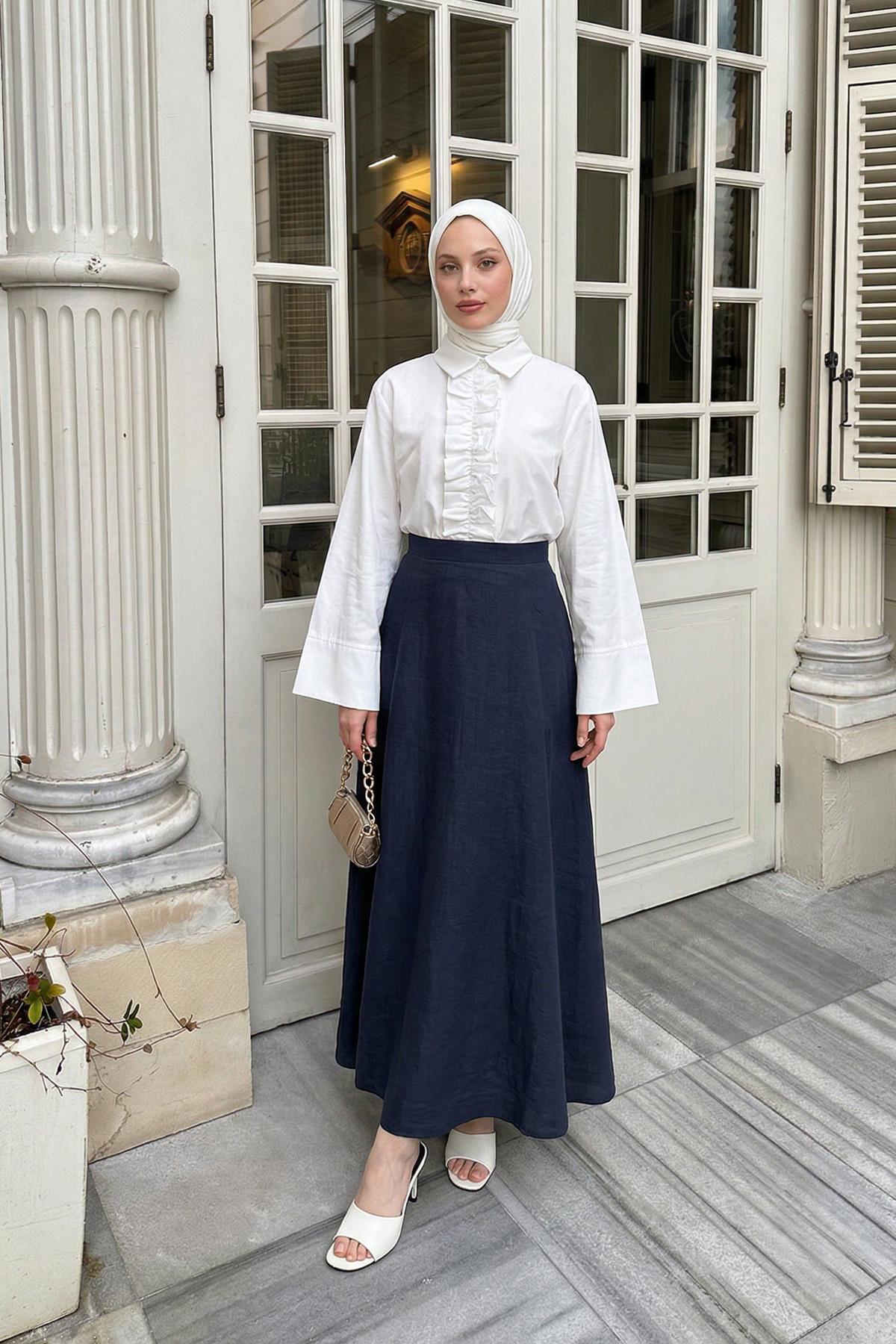 Parçalı Kloş Etek Y0131 - LACİVERT |  