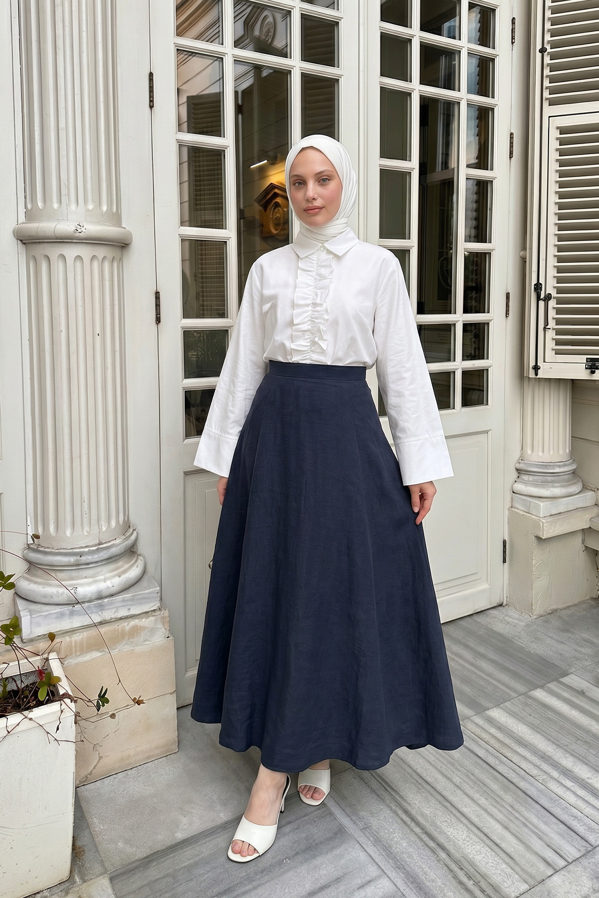 Parçalı Kloş Etek Y0131 - LACİVERT |  