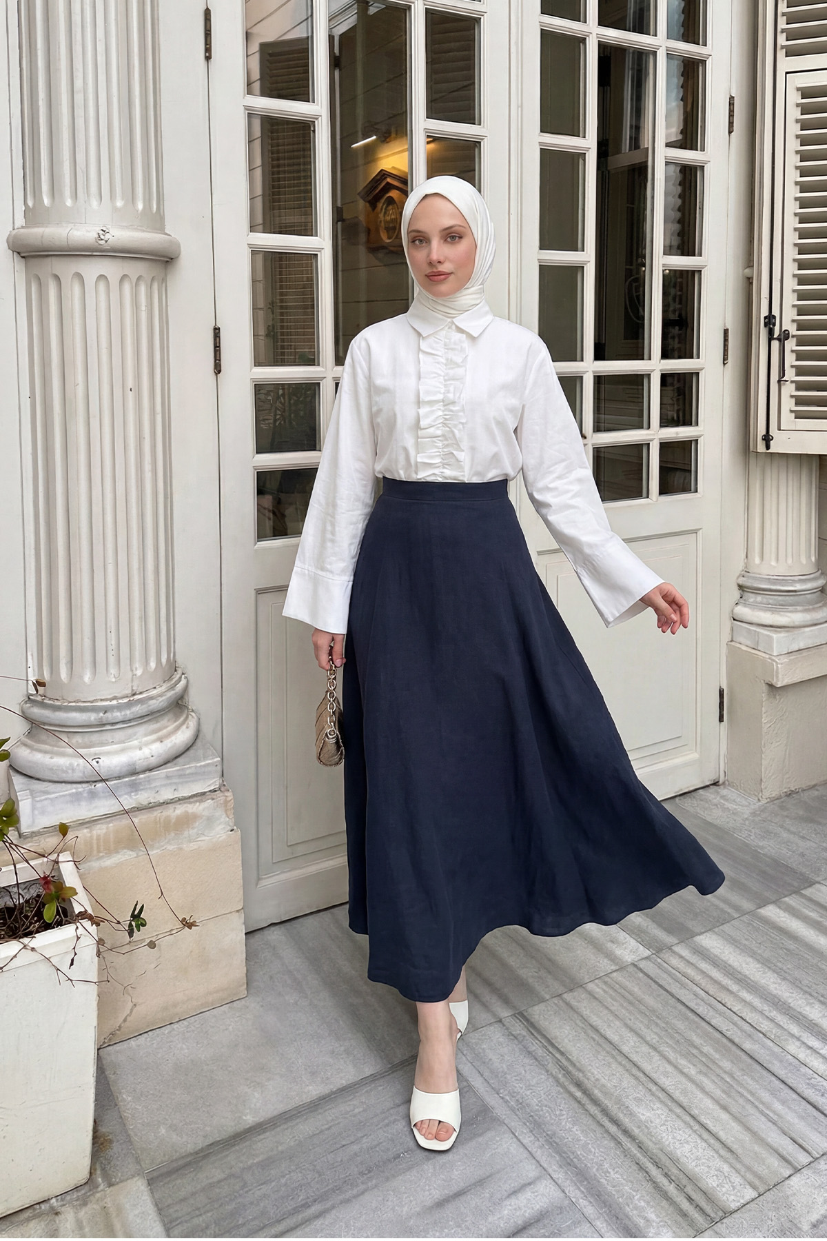 Parçalı Kloş Etek Y0131 - LACİVERT |  