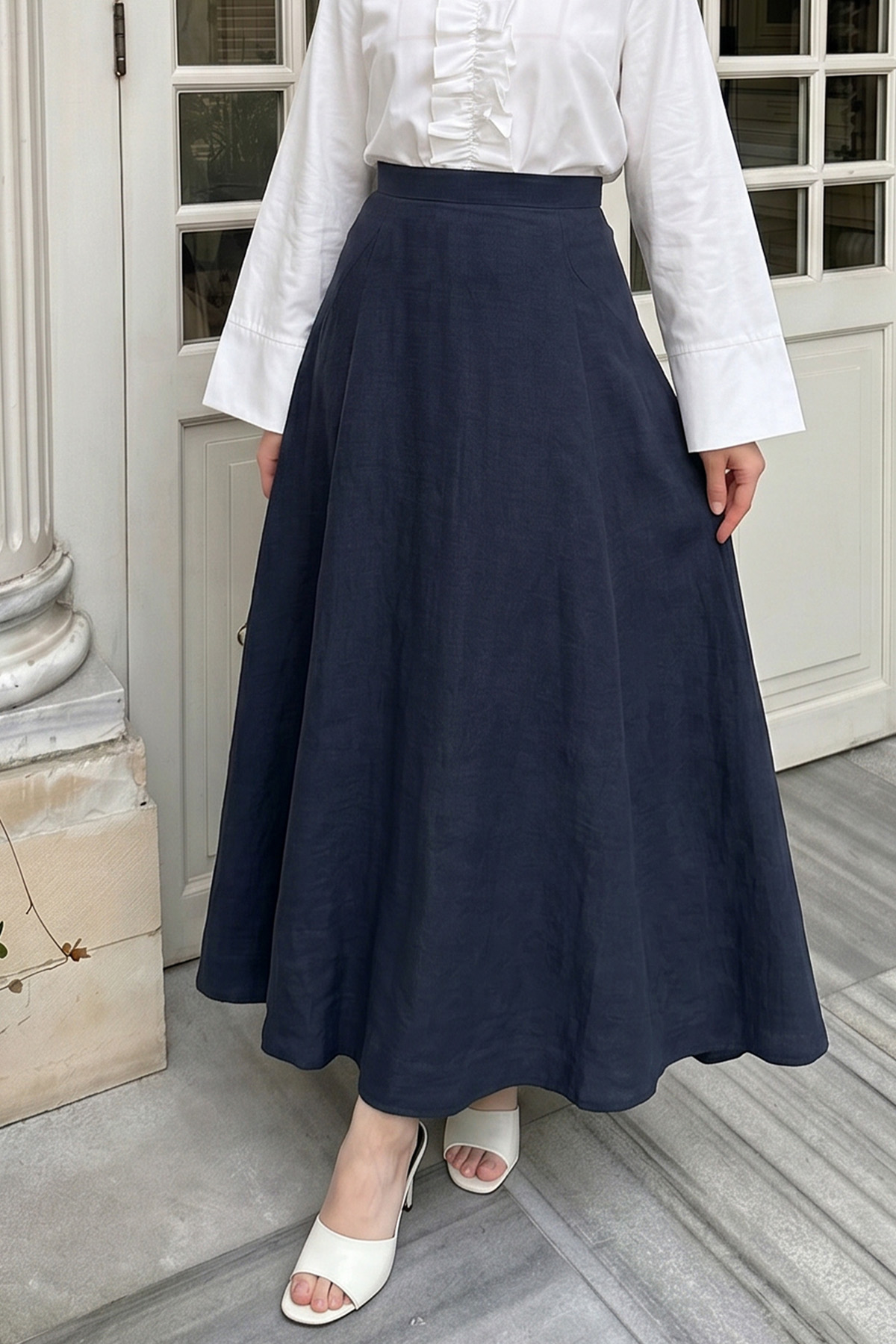 Parçalı Kloş Etek Y0131 - LACİVERT |  