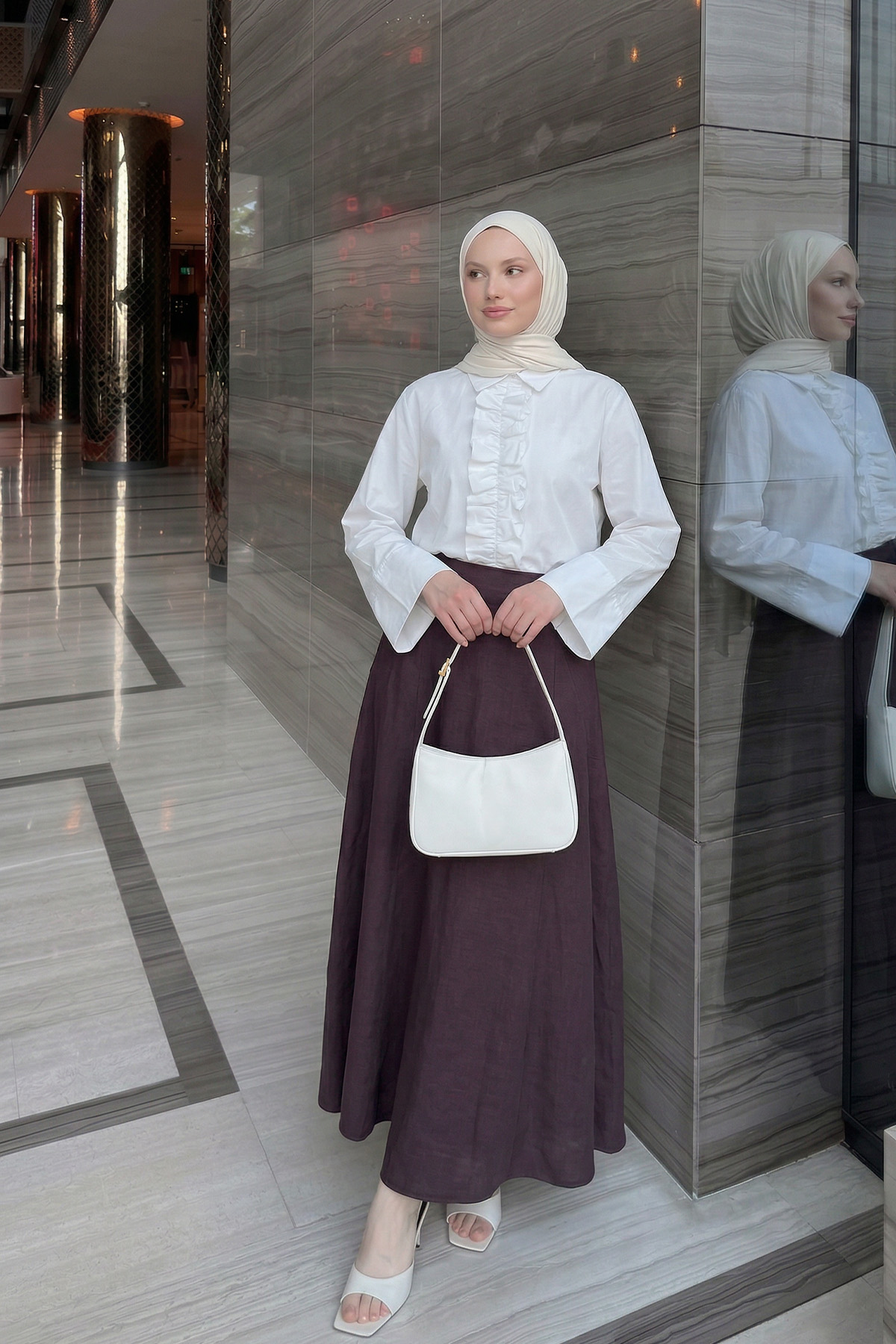 Parçalı Kloş Etek Y0131 - VİŞNE ÇÜRÜĞÜ |  