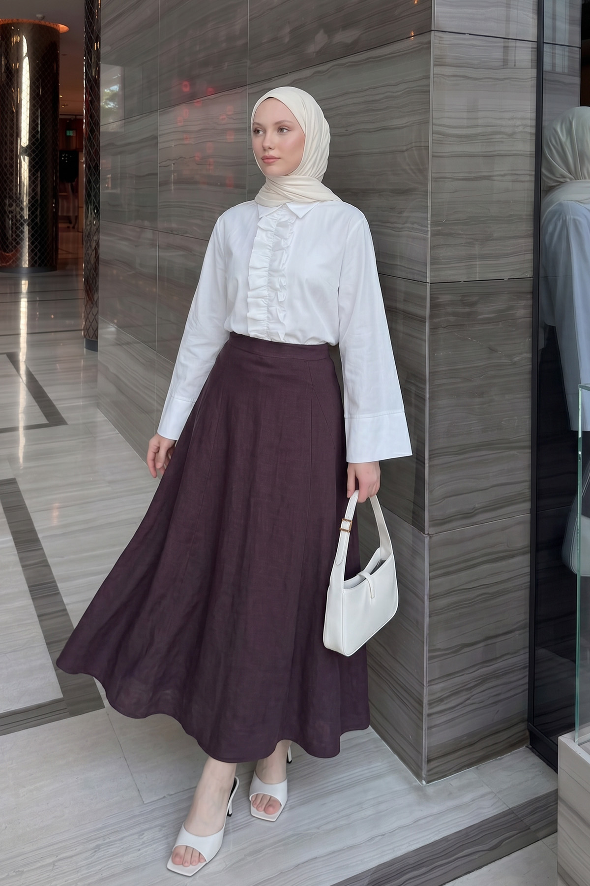 Parçalı Kloş Etek Y0131 - VİŞNE ÇÜRÜĞÜ |  