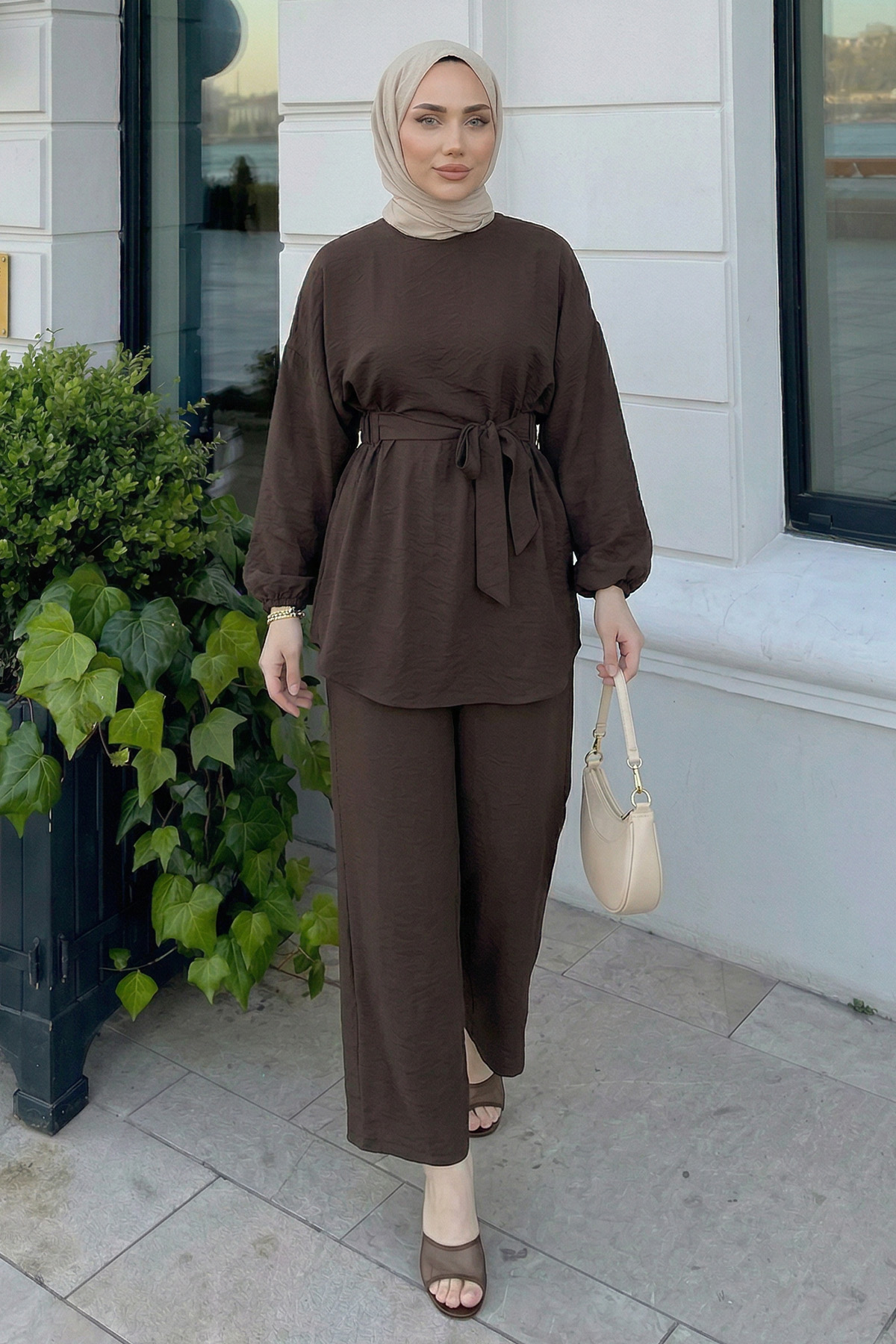 Bel Lastik Detaylı İkili Takım Y0132 - ACI KAHVE |  