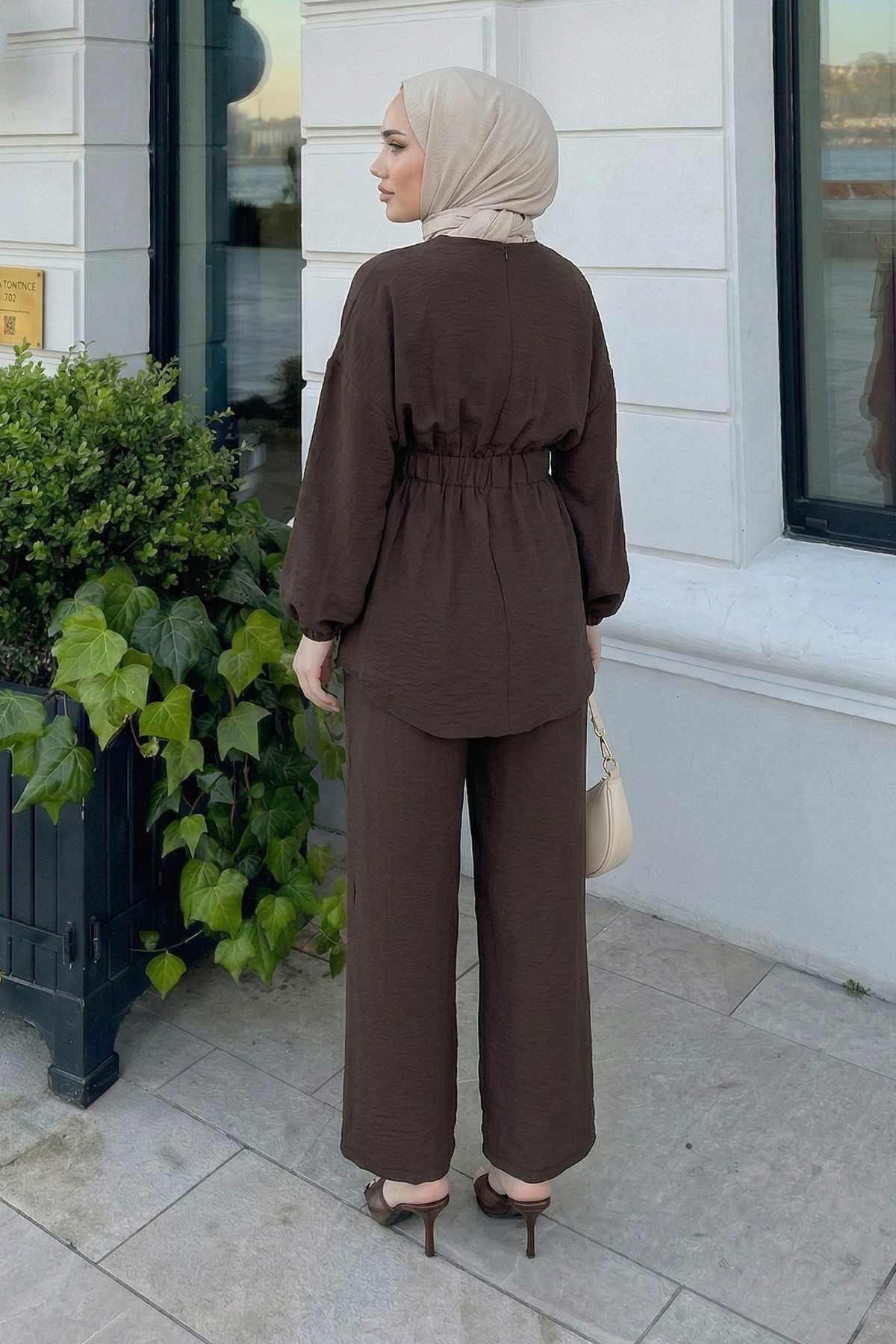 Bel Lastik Detaylı İkili Takım Y0132 - ACI KAHVE |  