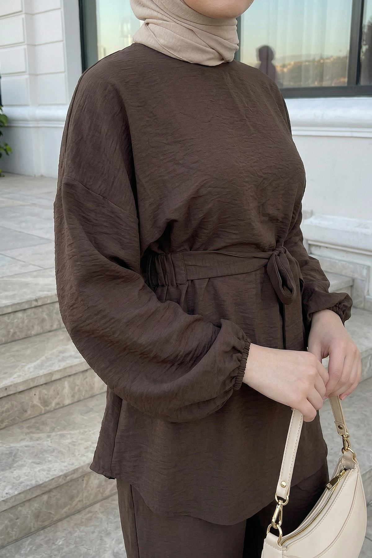 Bel Lastik Detaylı İkili Takım Y0132 - ACI KAHVE |  