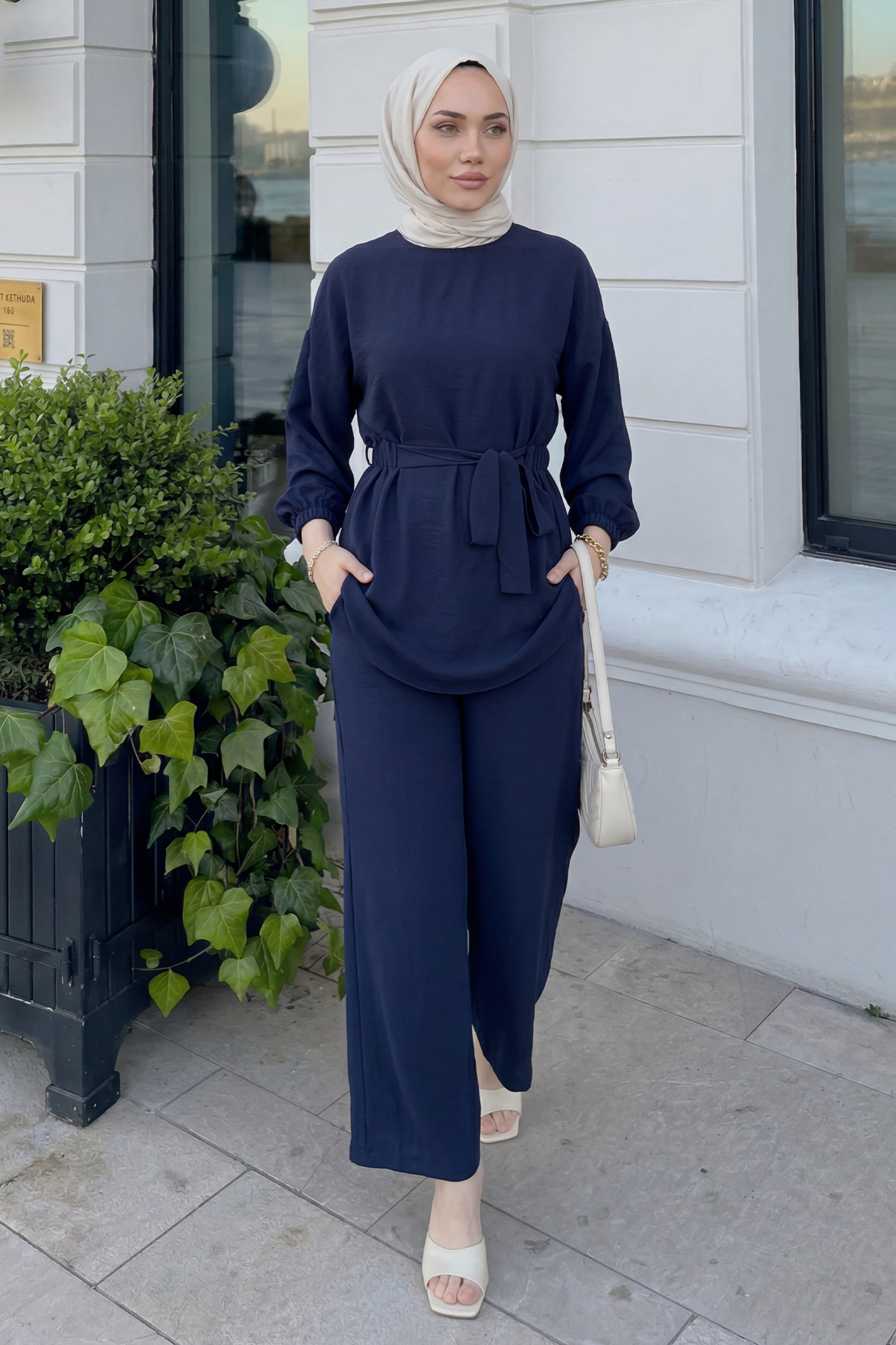 Bel Lastik Detaylı İkili Takım Y0132 - LACİVERT |  