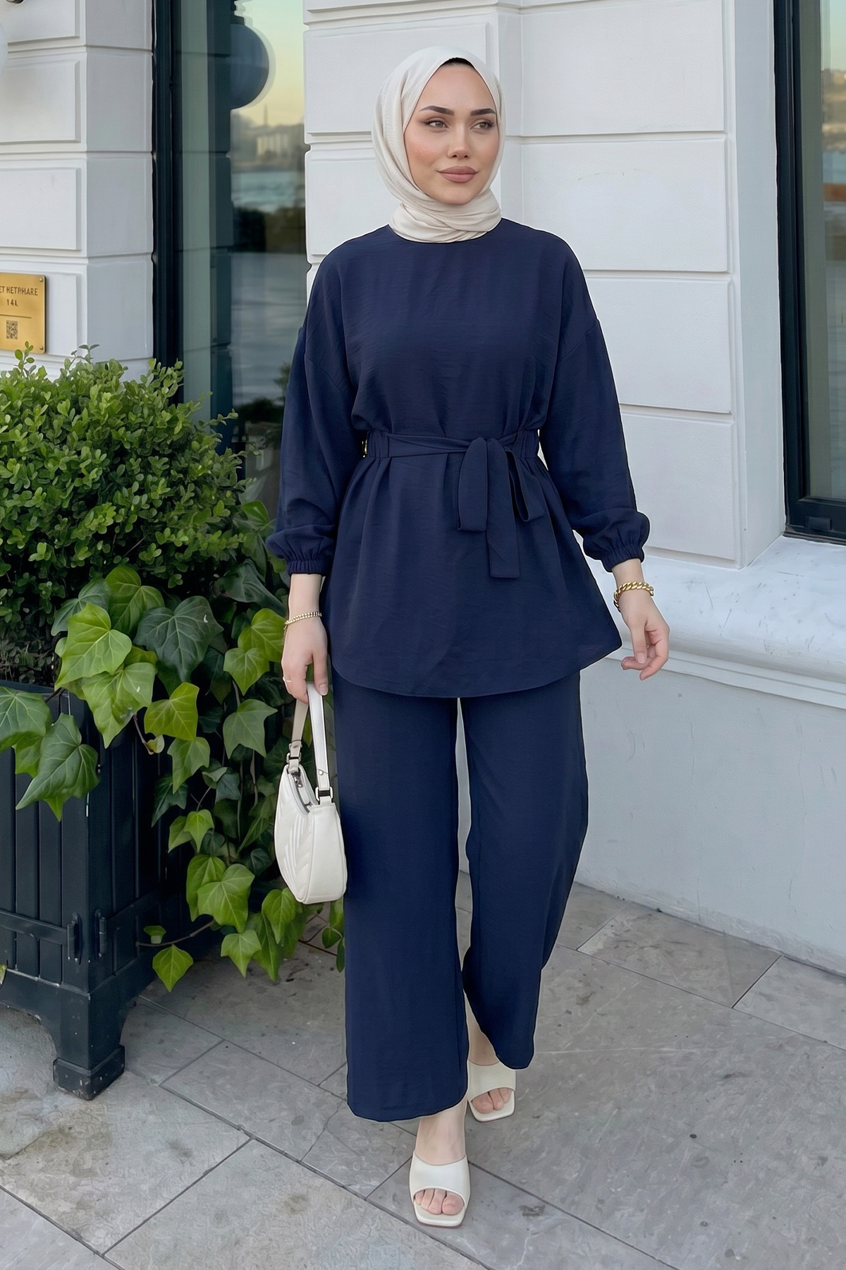 Bel Lastik Detaylı İkili Takım Y0132 - LACİVERT |  