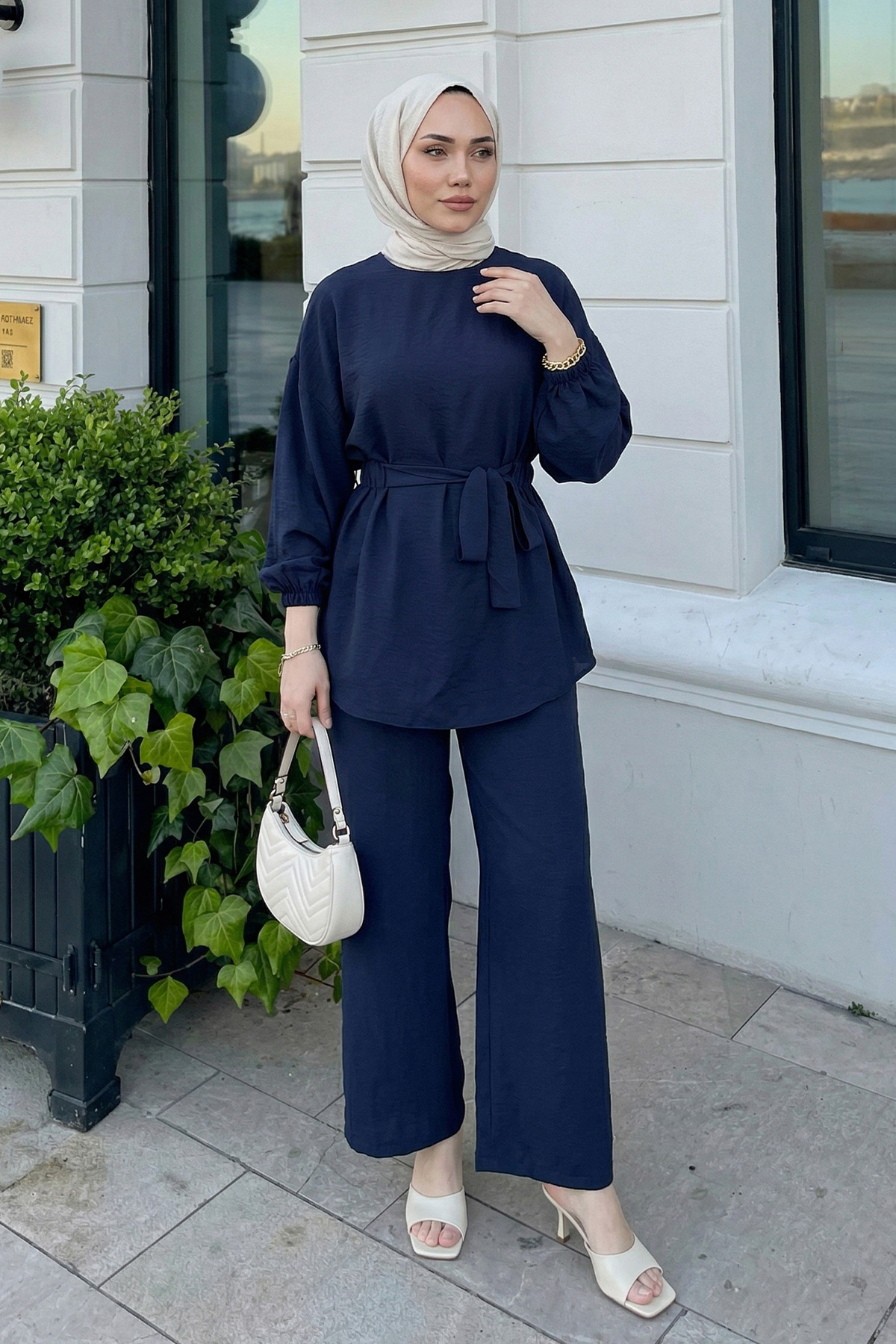 Bel Lastik Detaylı İkili Takım Y0132 - LACİVERT |  