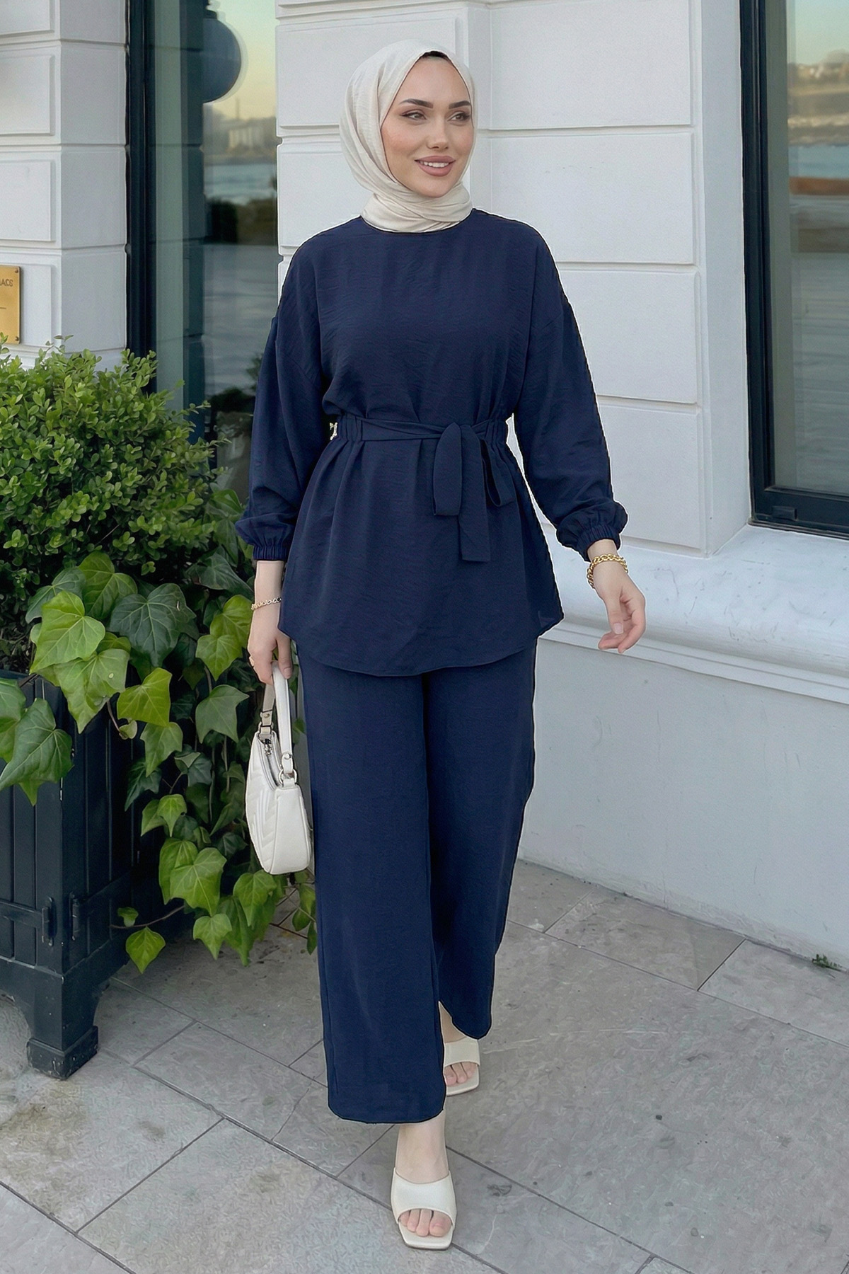 Bel Lastik Detaylı İkili Takım Y0132 - LACİVERT |  