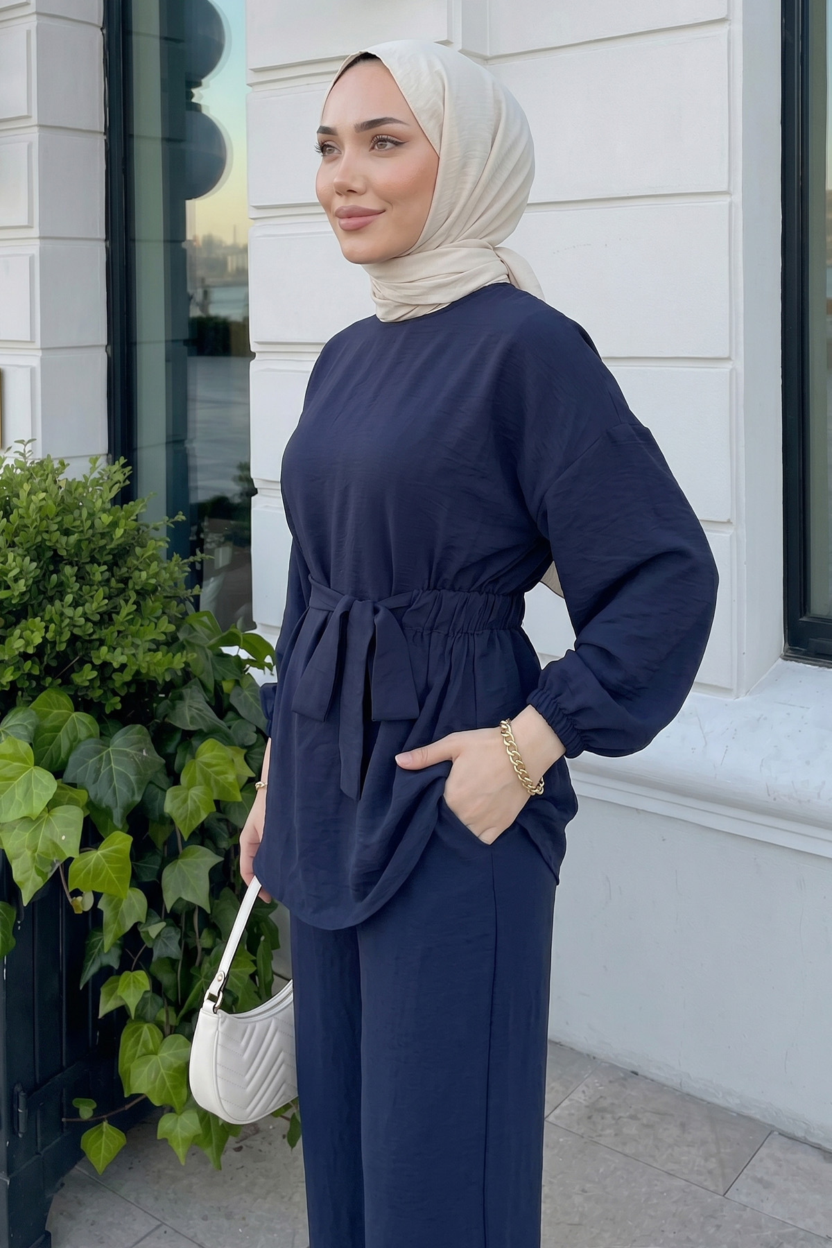Bel Lastik Detaylı İkili Takım Y0132 - LACİVERT |  