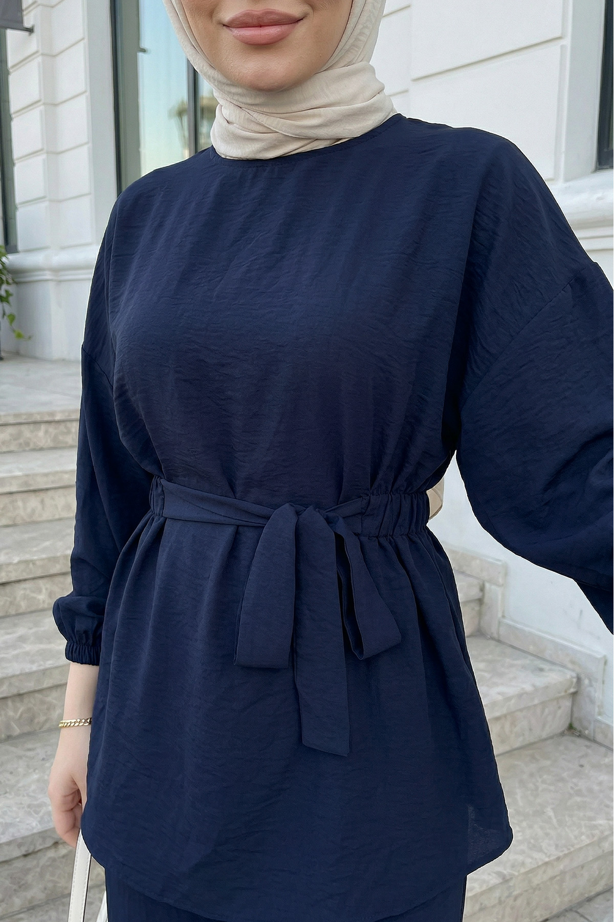 Bel Lastik Detaylı İkili Takım Y0132 - LACİVERT |  