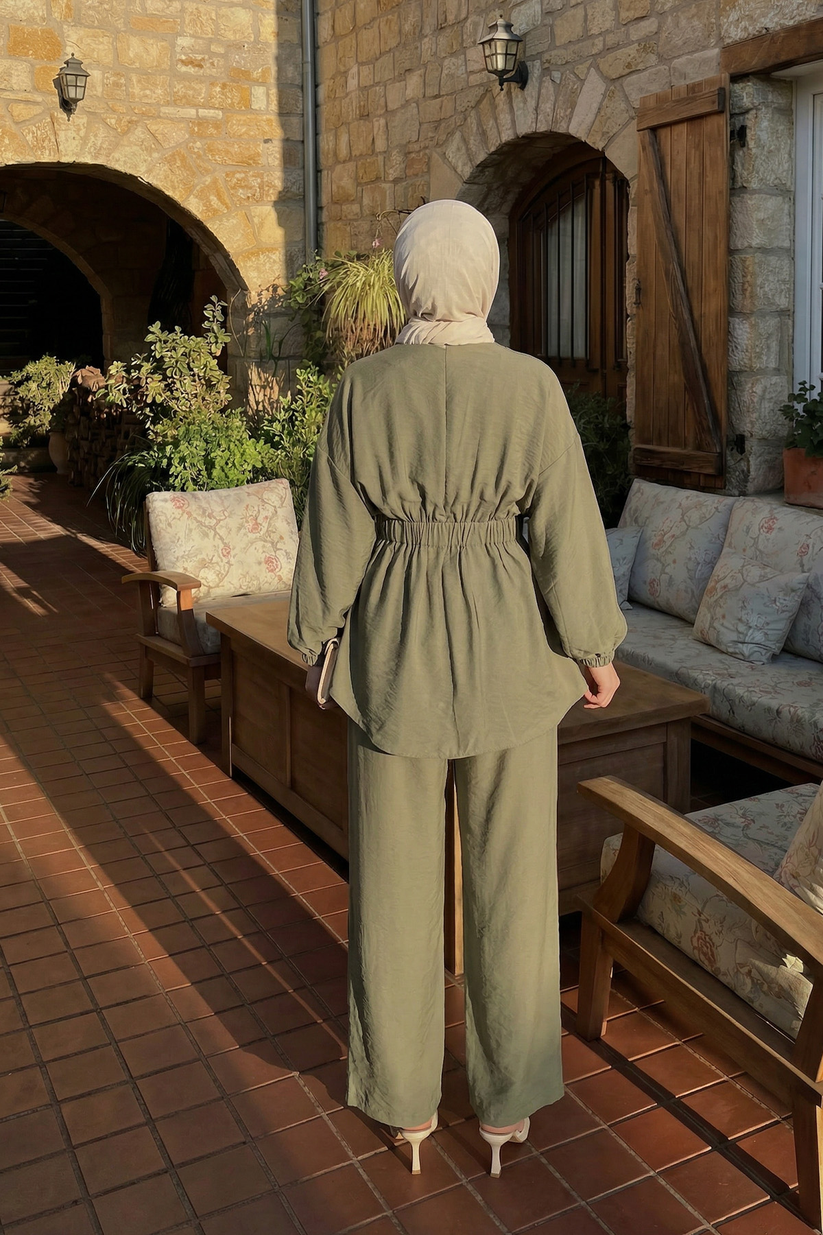 Bel Lastik Detaylı İkili Takım Y0132 - HAKİ |  