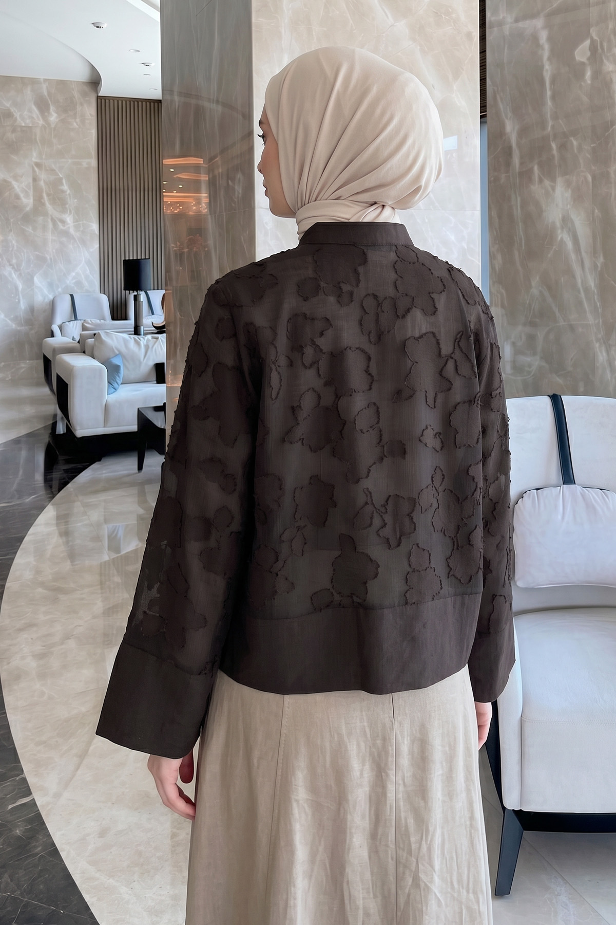 Garnili Midi Gömlek Y0138 - KOYU KAHVE |  