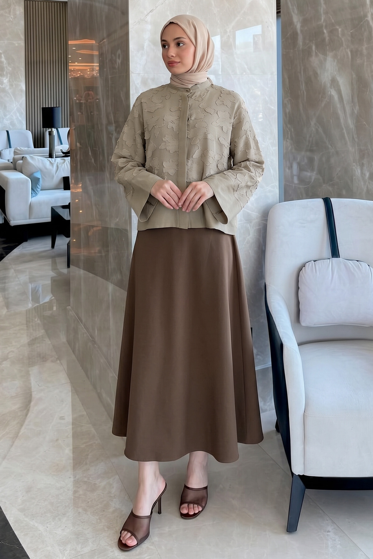 Garnili Midi Gömlek Y0138 - AÇIK HAKİ |  