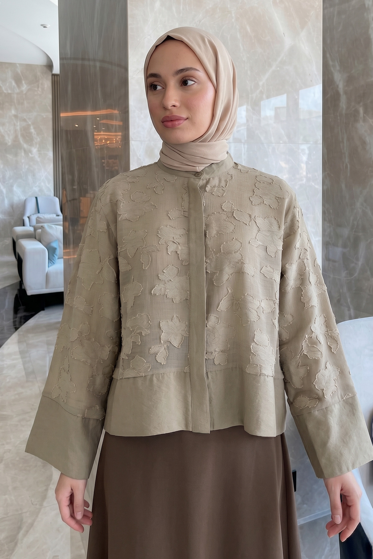 Garnili Midi Gömlek Y0138 - AÇIK HAKİ |  