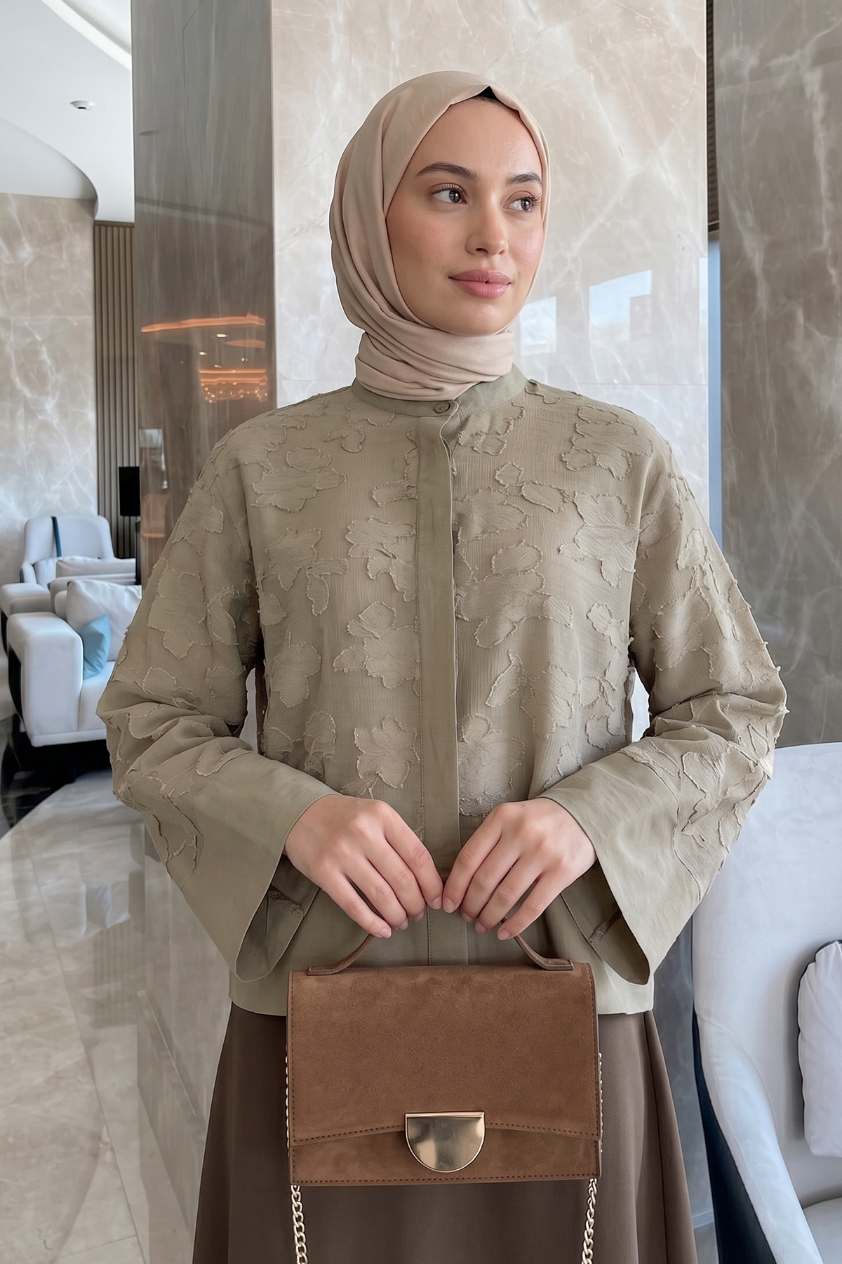 Garnili Midi Gömlek Y0138 - AÇIK HAKİ |  