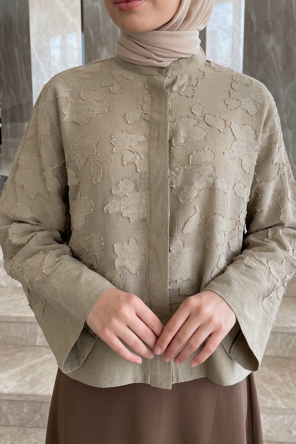 Garnili Midi Gömlek Y0138 - AÇIK HAKİ |  