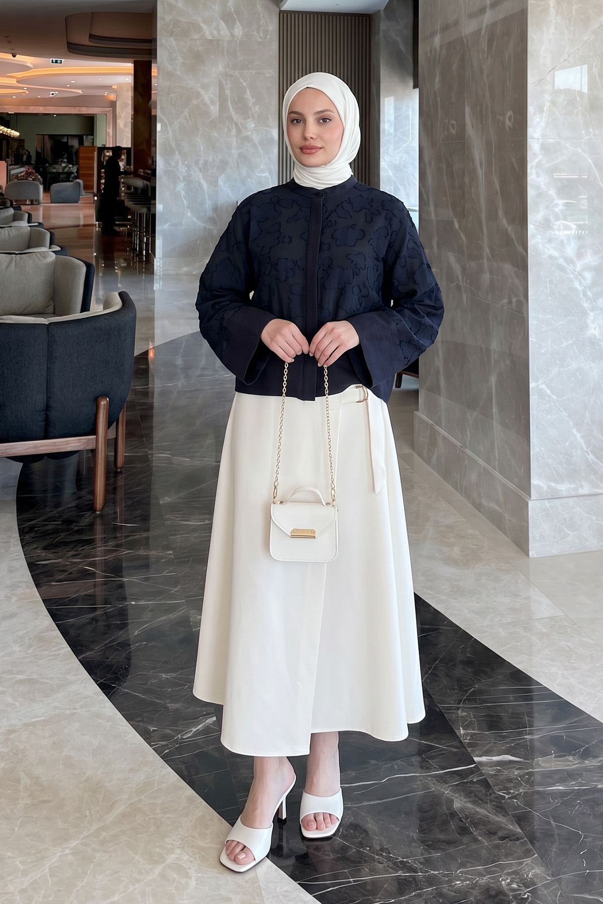 Garnili Midi Gömlek Y0138 - LACİVERT |  