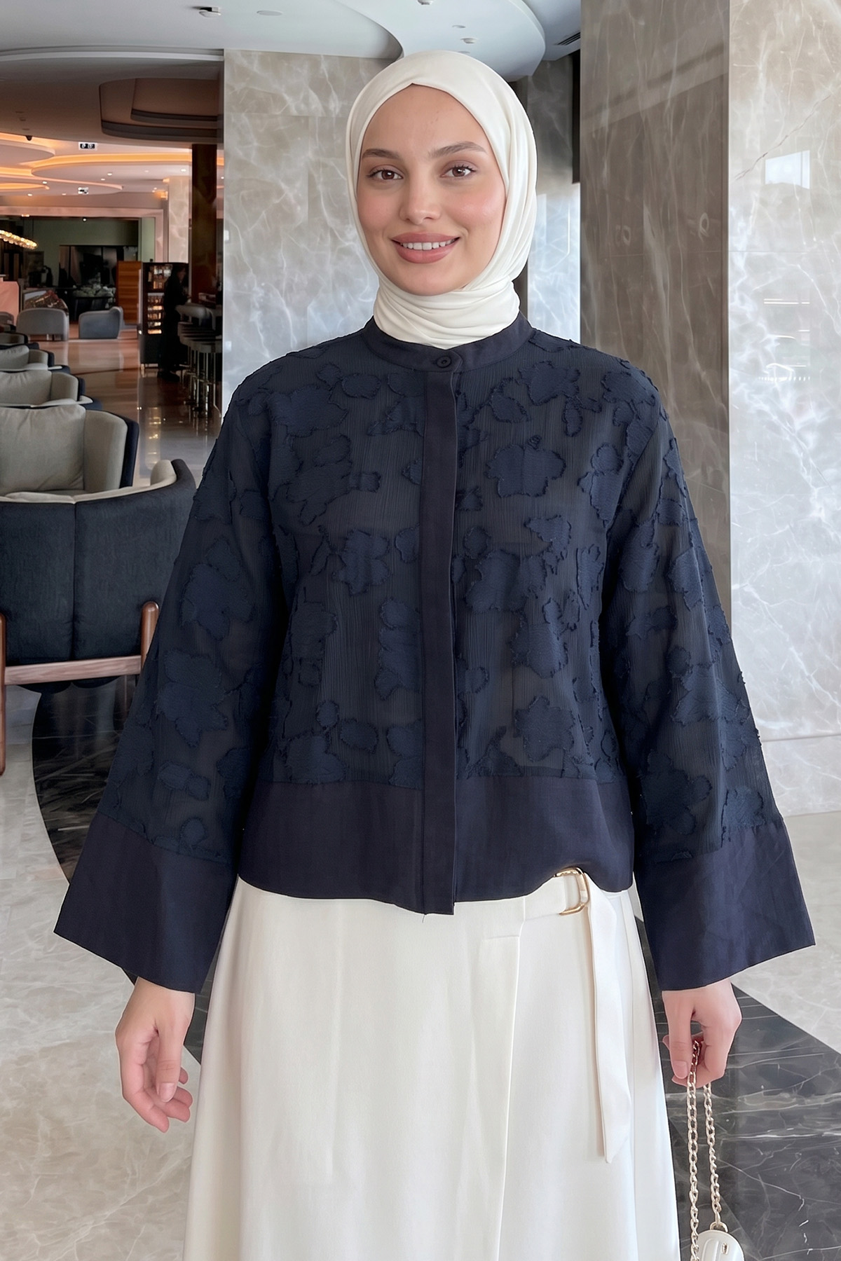 Garnili Midi Gömlek Y0138 - LACİVERT |  